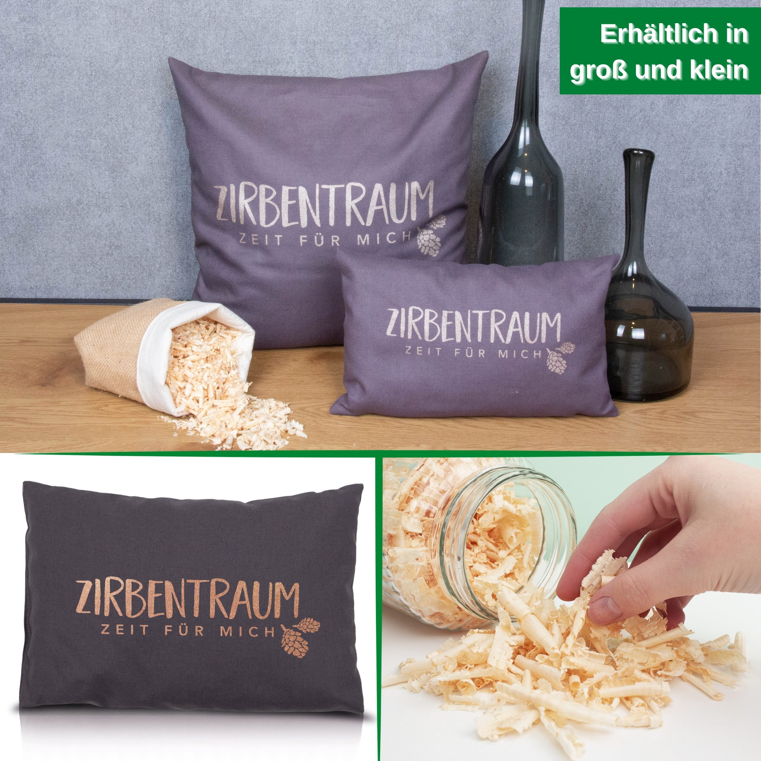 herbalind Zirbenkissen Zirbentraum in Anthrazit/Roségold 30x20 mit Reißvers günstig online kaufen