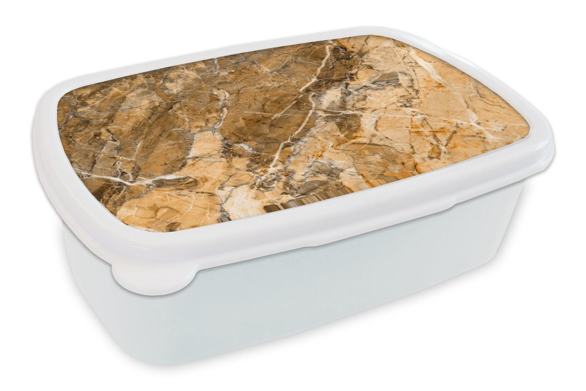 MuchoWow Lunchbox Kristalle - Gelb - Granit - Weiß, Kunststoff, (2-tlg), Brotbox für Kinder und Erwachsene, Brotdose, für Jungs und Mädchen