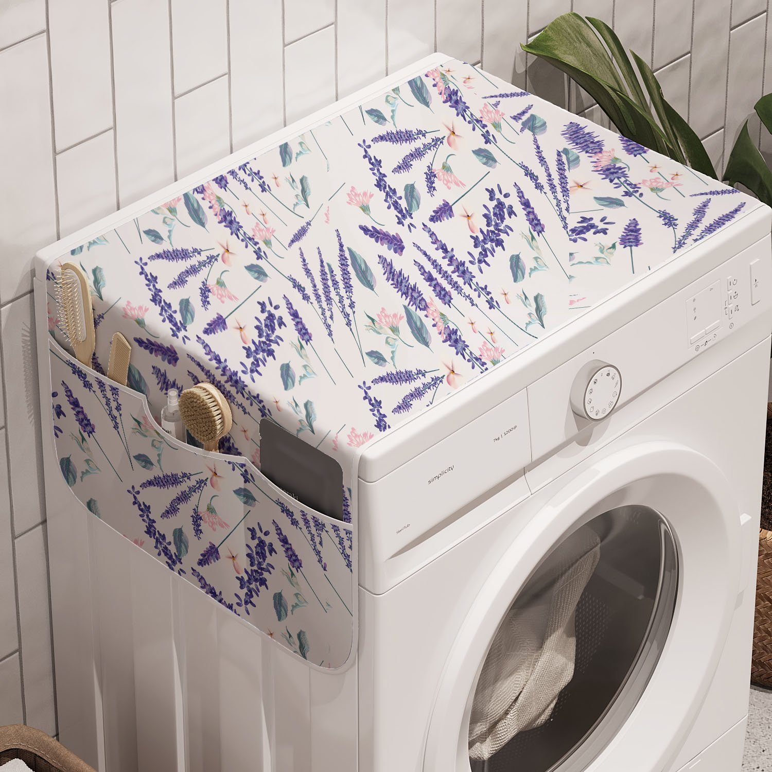 Abakuhaus Badorganizer Anti-Rutsch-Stoffabdeckung für Waschmaschine und Trockner, Violett Lavendel-Blüten-Blumen