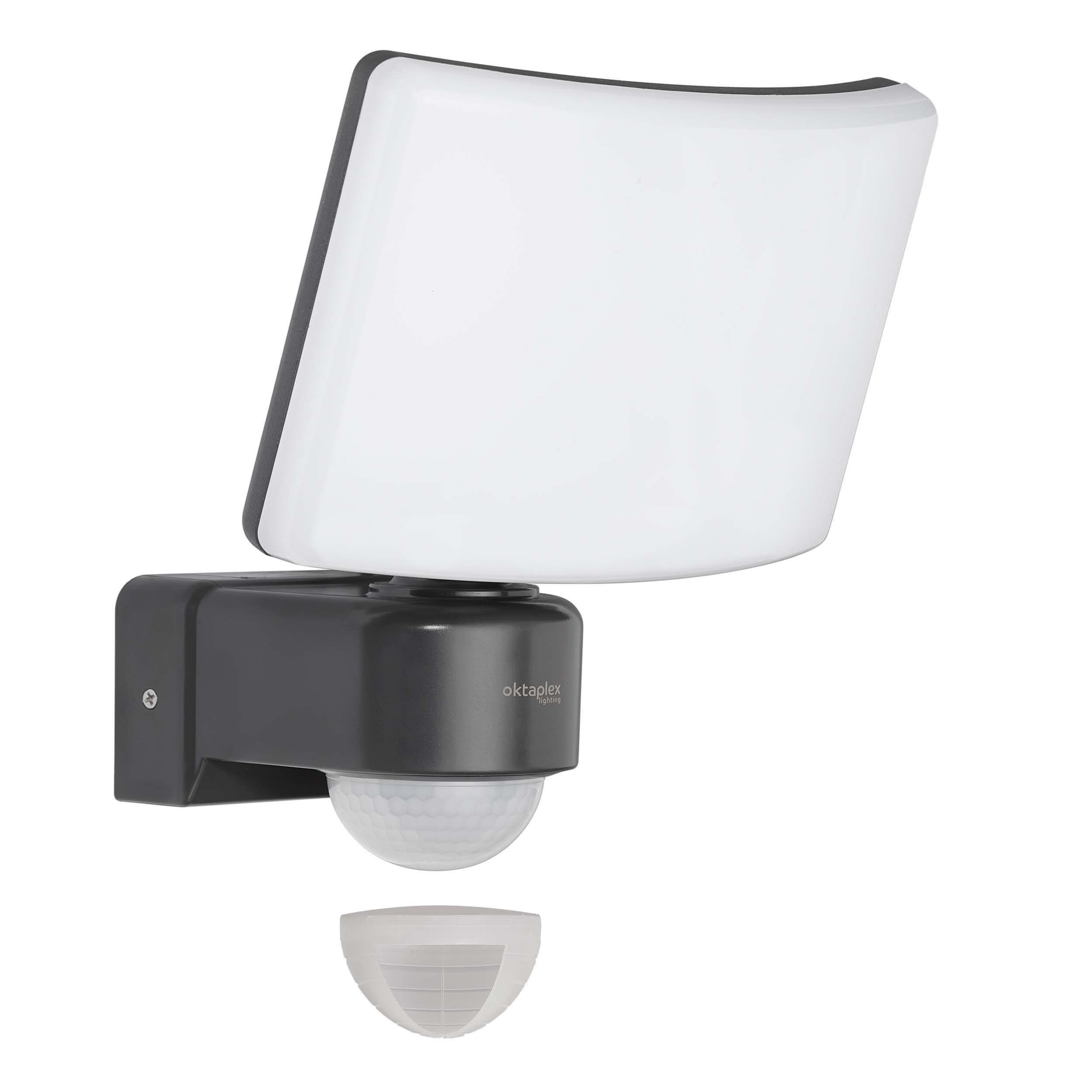 Oktaplex lighting LED Außen-Wandleuchte Oktaplex Cali Motion Außenstrahler 3000K 30W, Bewegungssensor & Diffusor, LED fest integriert, warmweißes Licht, Außenstrahler mit Bewegungsmelder anthrazit LED Außenleuchte