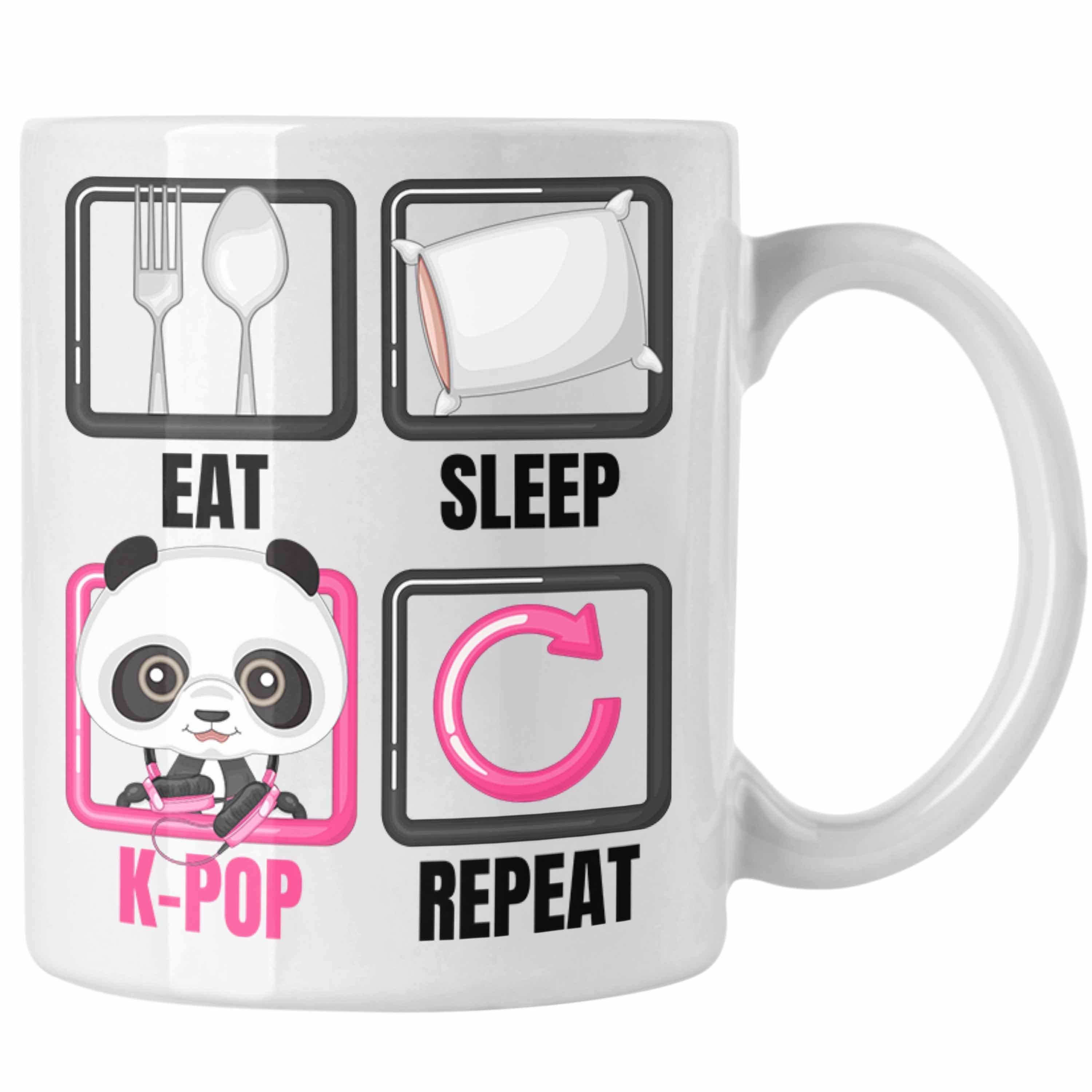 Trendation Tasse Eat Sleep K-Pop Tasse Geschenk Koreanische Musik Kpop Geschenkidee Spr Weiss