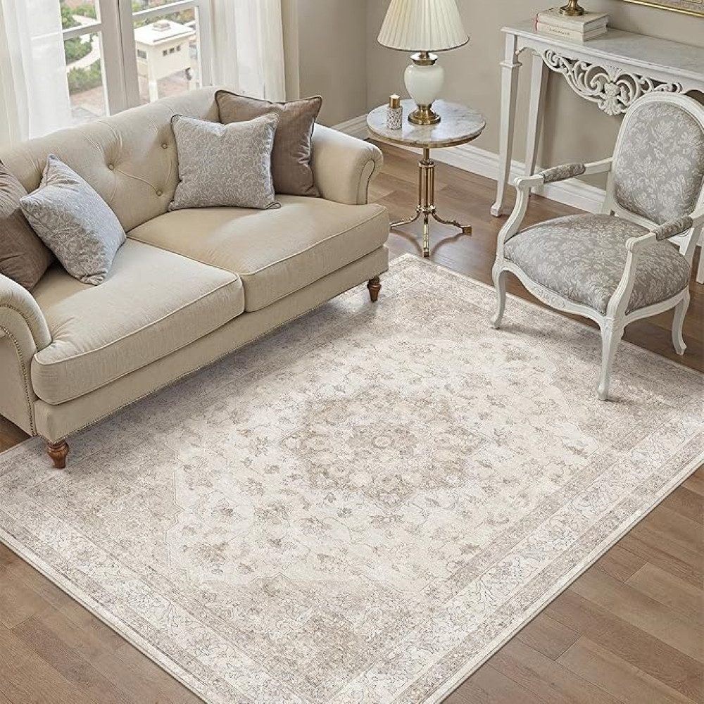 PURECOZY Teppich Kurzflor & Weich, Waschbar & Pflegeleicht, Retro-Design, Rechteckig, Höhe: 6.1 mm, geeignet für verschiedene Innenräume