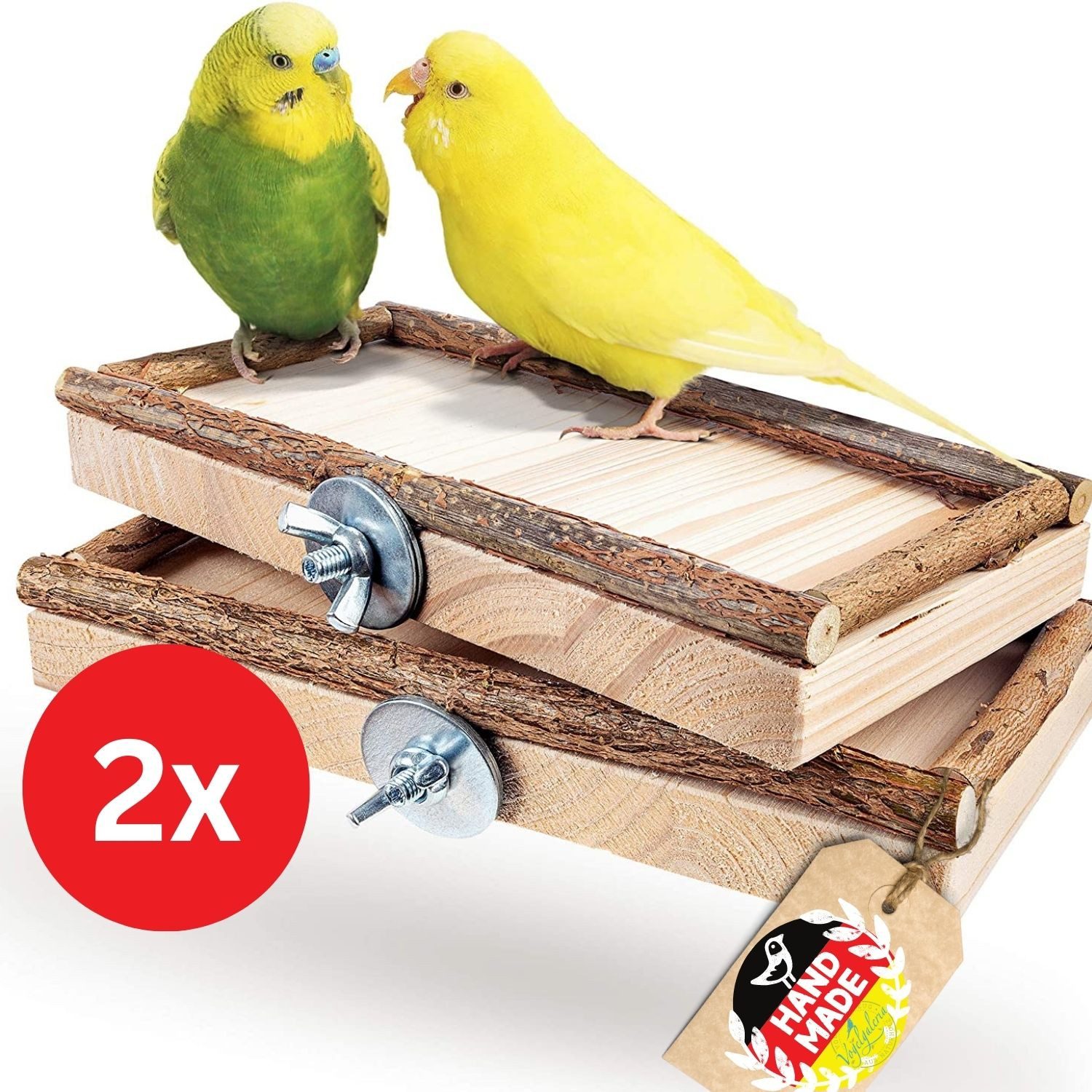halmland Vogelspielplatz 2er Pack Sitzbrett "M" aus Holz für Vogelkäfig