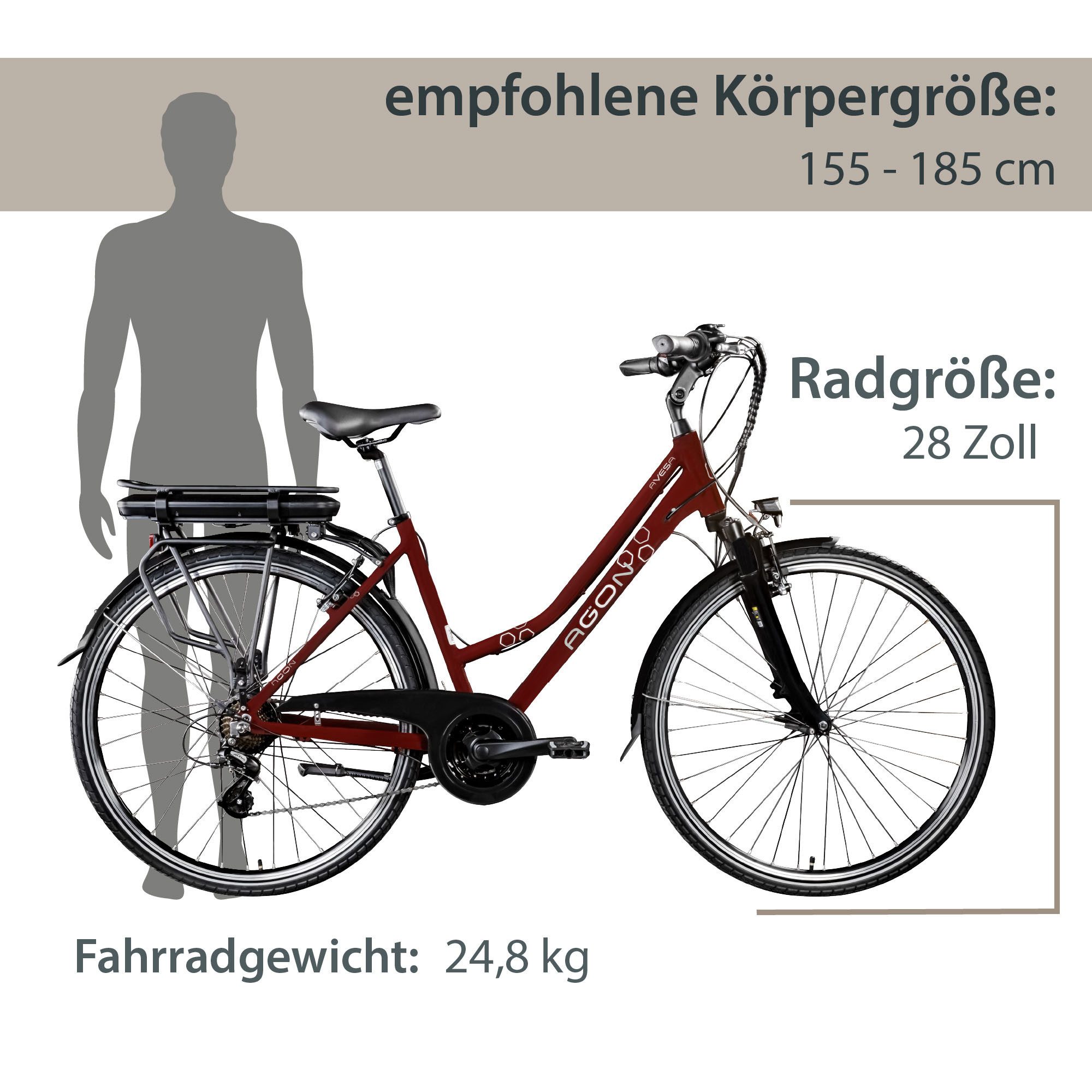 AGON E-Bike Trekking Bike Avesa, 21-speed, derailleur gears, rear motor, 374 Wh, pedelec, electric bicycle for women and men