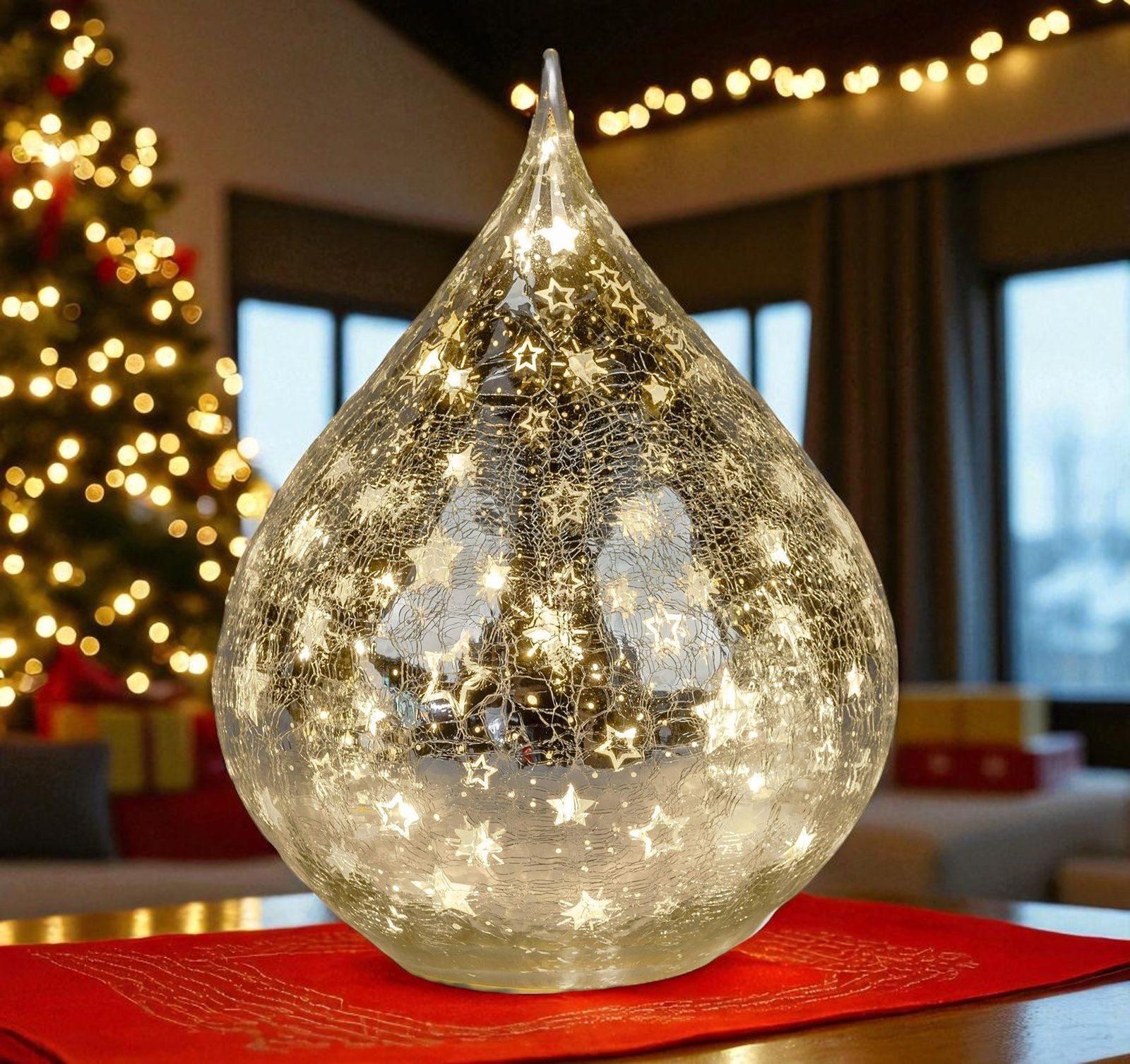 formano LED Dekolicht LED Deko Tropfen Sterne Silber 16 cm Glasleuchte Crac günstig online kaufen