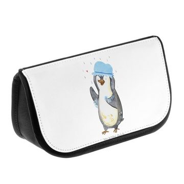 Mr. & Mrs. Panda Kosmetiktasche Pinguin Duschen - Weiß - Geschenk, Schminktasche, baden, Kulturtasche (1-tlg), Einzigartiges Design