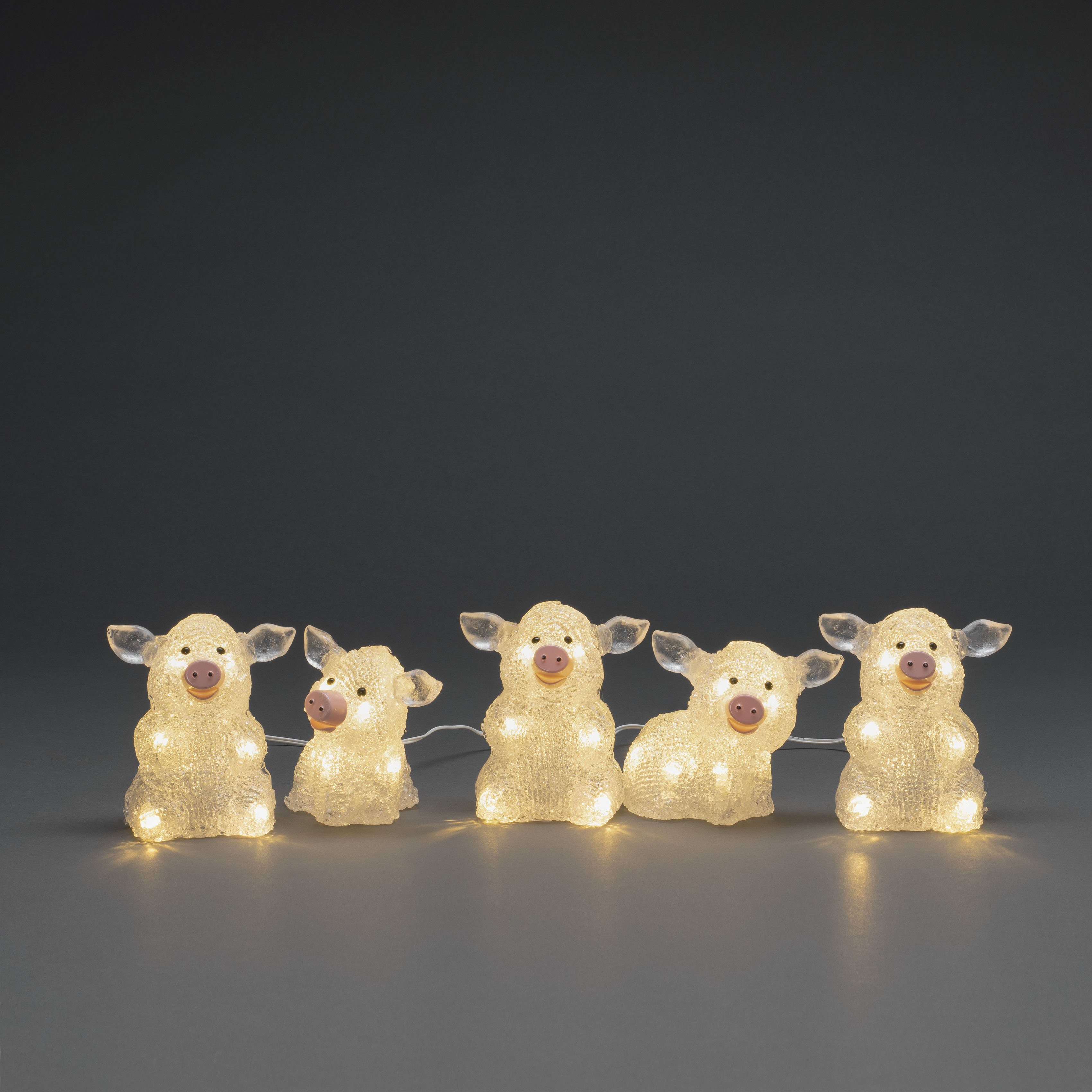 KONSTSMIDE LED-Lichterkette Schwein, 40-flammig, LED Acryl Schweine 5-er Set, transparent, 40 warm weiße Dioden | Lichterketten