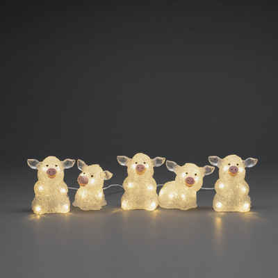 KONSTSMIDE LED-Lichterkette Schwein, 40-flammig, LED Acryl Schweine 5-er Set, transparent, 40 warm weiße Dioden