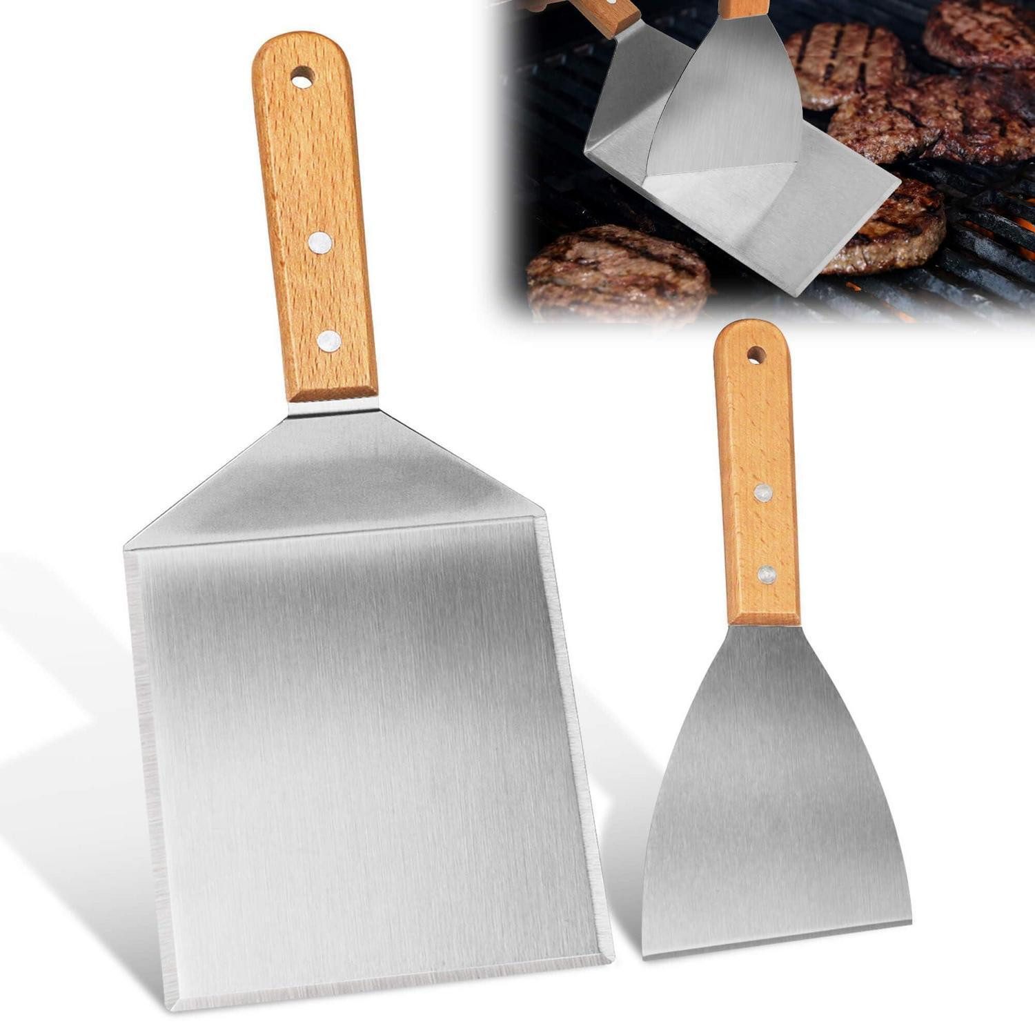 LuxusKollektion Grillspachtel Burger-Set 2er Set Edelstahl Holzgriff