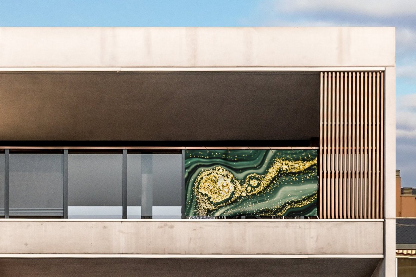Thumbnail - MuchoWow Balkonsichtschutz Marmor - Gold - Glitter - Grün - Marmoroptik - Luxus (1-St) Balkon Sichtschutz 90x200, Windsc...