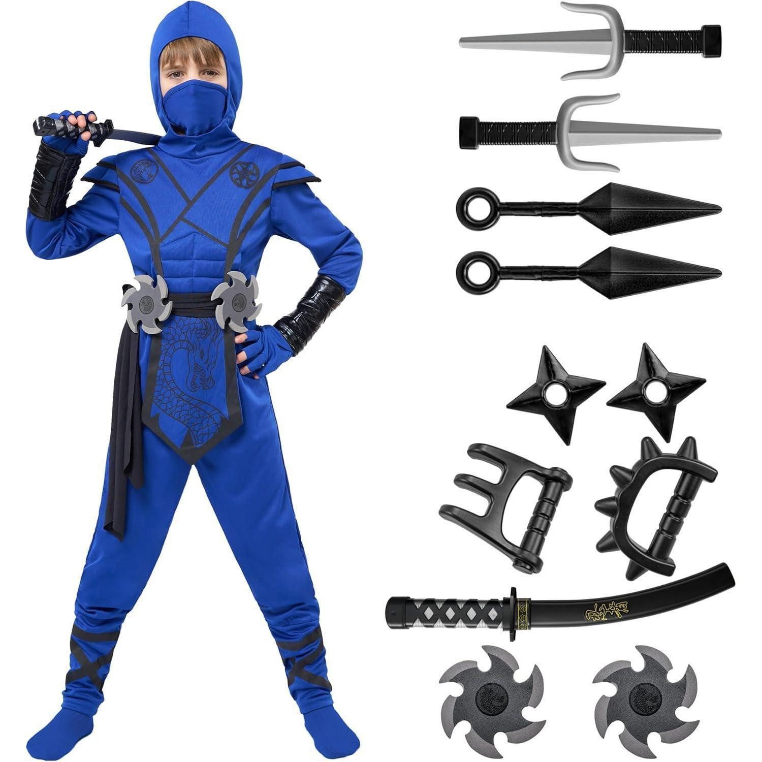 LuxusKollektion Spielzeug-Ritterset Drachen Ninja Kostüm Set Halloween Jungen Mädchen Rollenspiel Blau 5-7