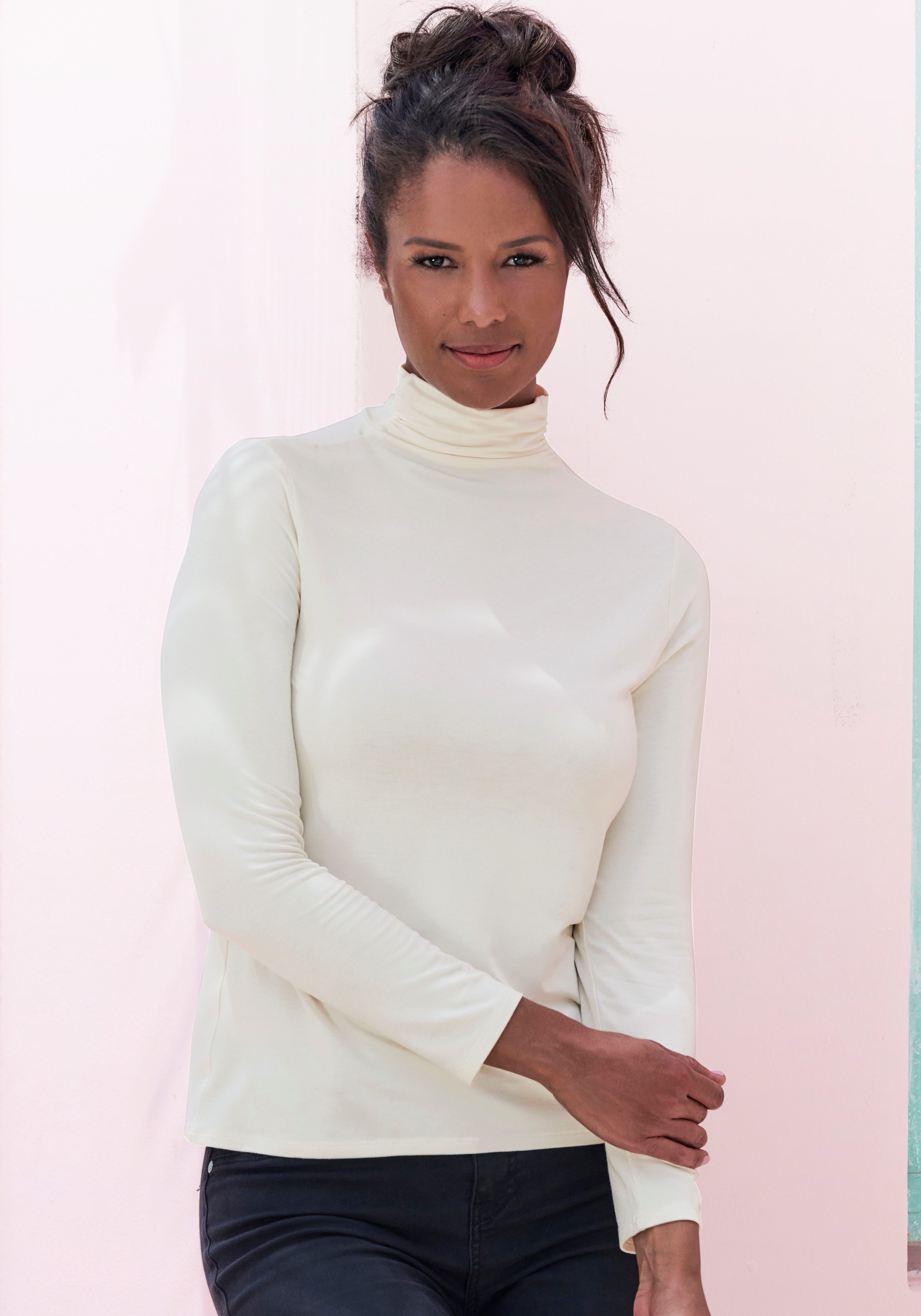 Stehkragenshirt aus weichem Viskose-Stretch