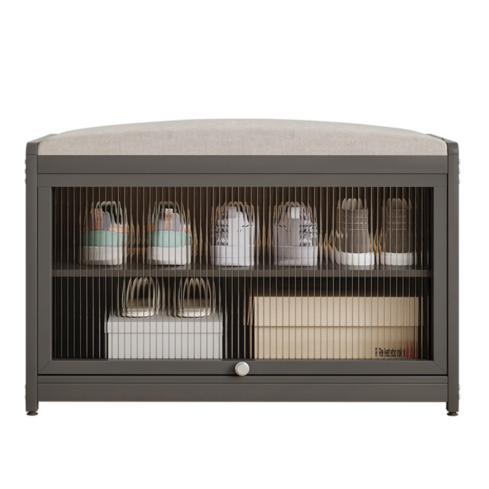 HTI-Living Schuhschrank mit Schiebetür und Sitzkissen Grau (1 Stück, 1-St., 1 Schuhschrank mit Sitzkissen) Sitzkissen mit Polyesterbezug in Leinenoptik