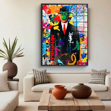 DOTCOMCANVAS® Acrylglasbild Graffiti Magritte - Acrylglas, Acrylglasbild Graffiti Magritte Pop Art Portrait hochkant Wandbild