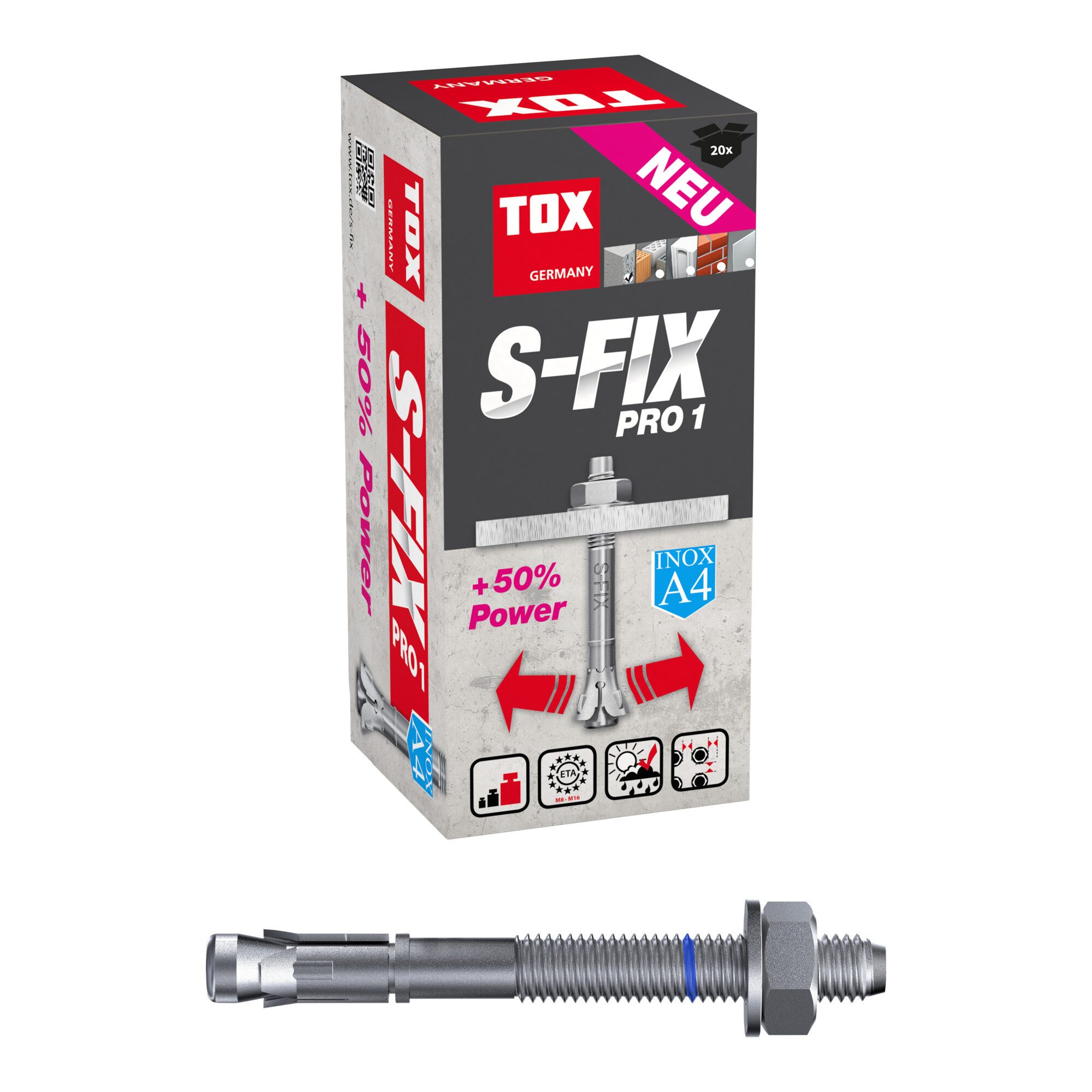Tox Bolzenanker TOX Bolzenanker S-Fix Pro 1 A4 M16x130/10 mm 20 Stk