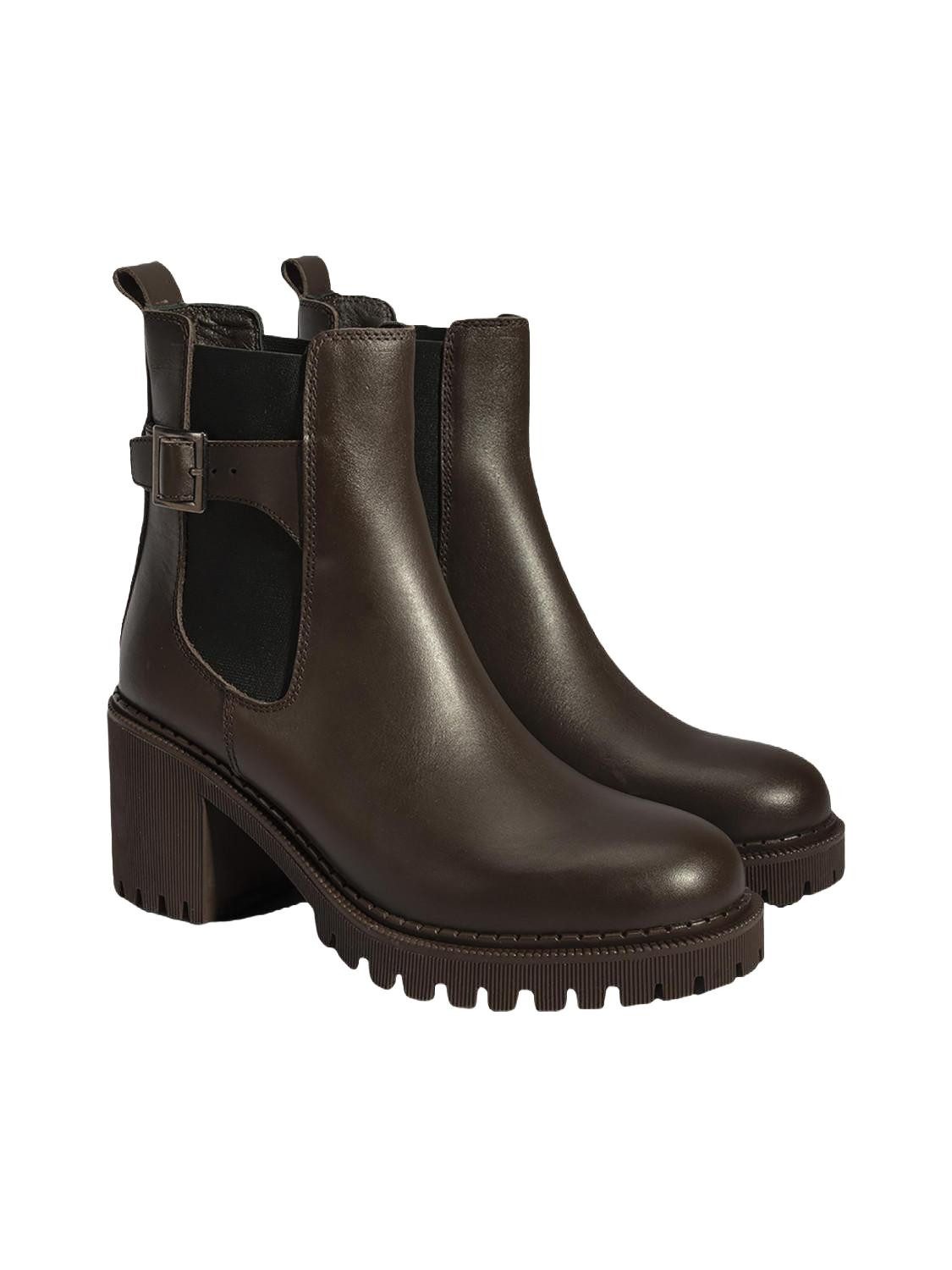 Desa Damen-Ankle-Boots aus Leder – Flacher Absatz, elastische Schnürsenkel Stiefel