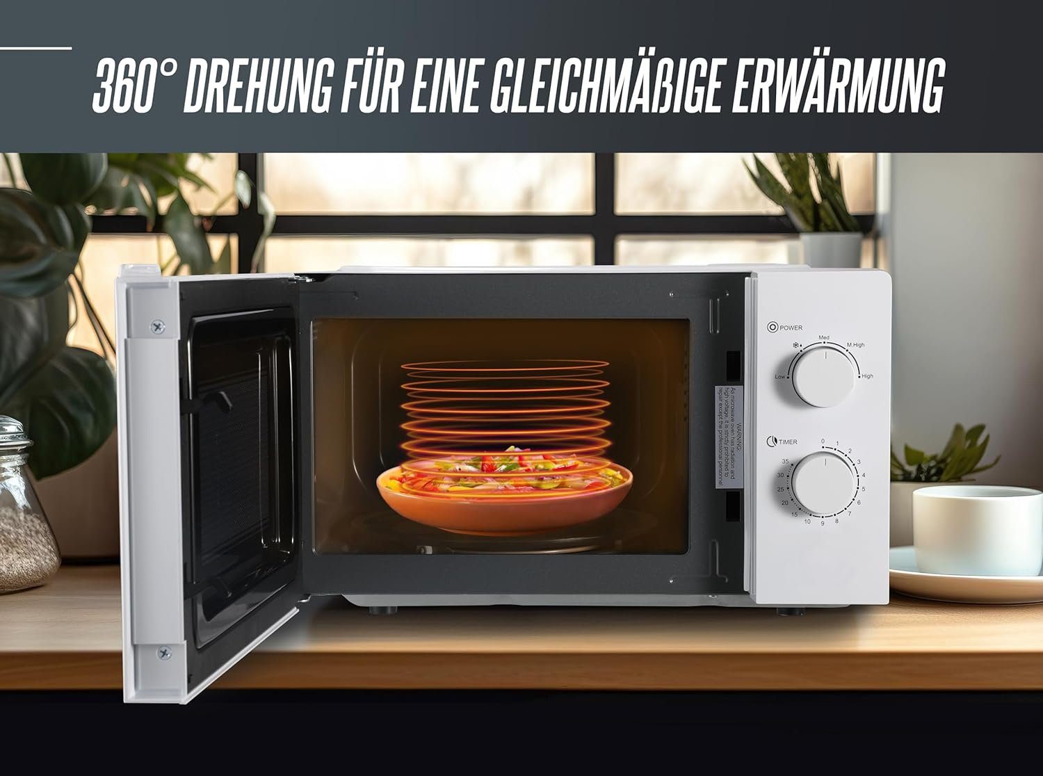 Heinrich's mikrodalga fırın HMW 8845, 20,00 l, kompakt mikrodalga, 5 güç seviyesi, 35 dakikalık zamanlayıcı dahil.