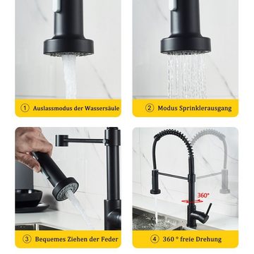 MDHAND Küchenarmatur 360° schwenkbar Spültischarmatur mit Brause (1-St) Schwarz