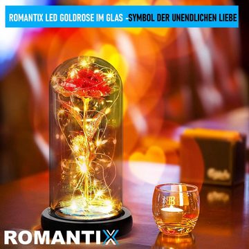 Kunstblume ROMANTIX Ewige Rose im Glas - LED Goldrose - goldene Rose mit Licht, MAVURA, Geschenk Valentinstag Muttertag Romantik Liebe Hochzeit