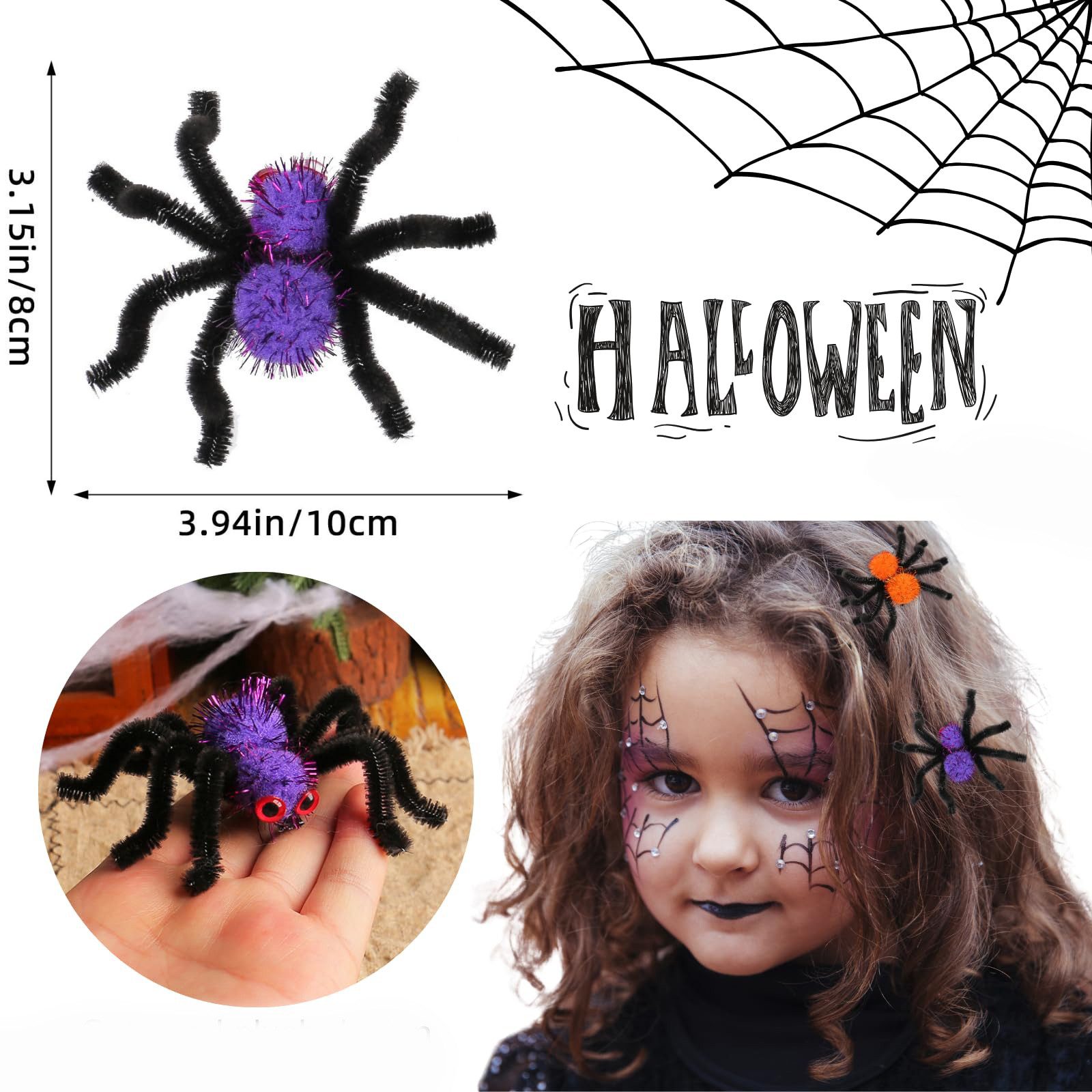 Coonoor Haarspange Spinnen haarschmuck kinder haarclips halloween haarspangen, 4-tlg.