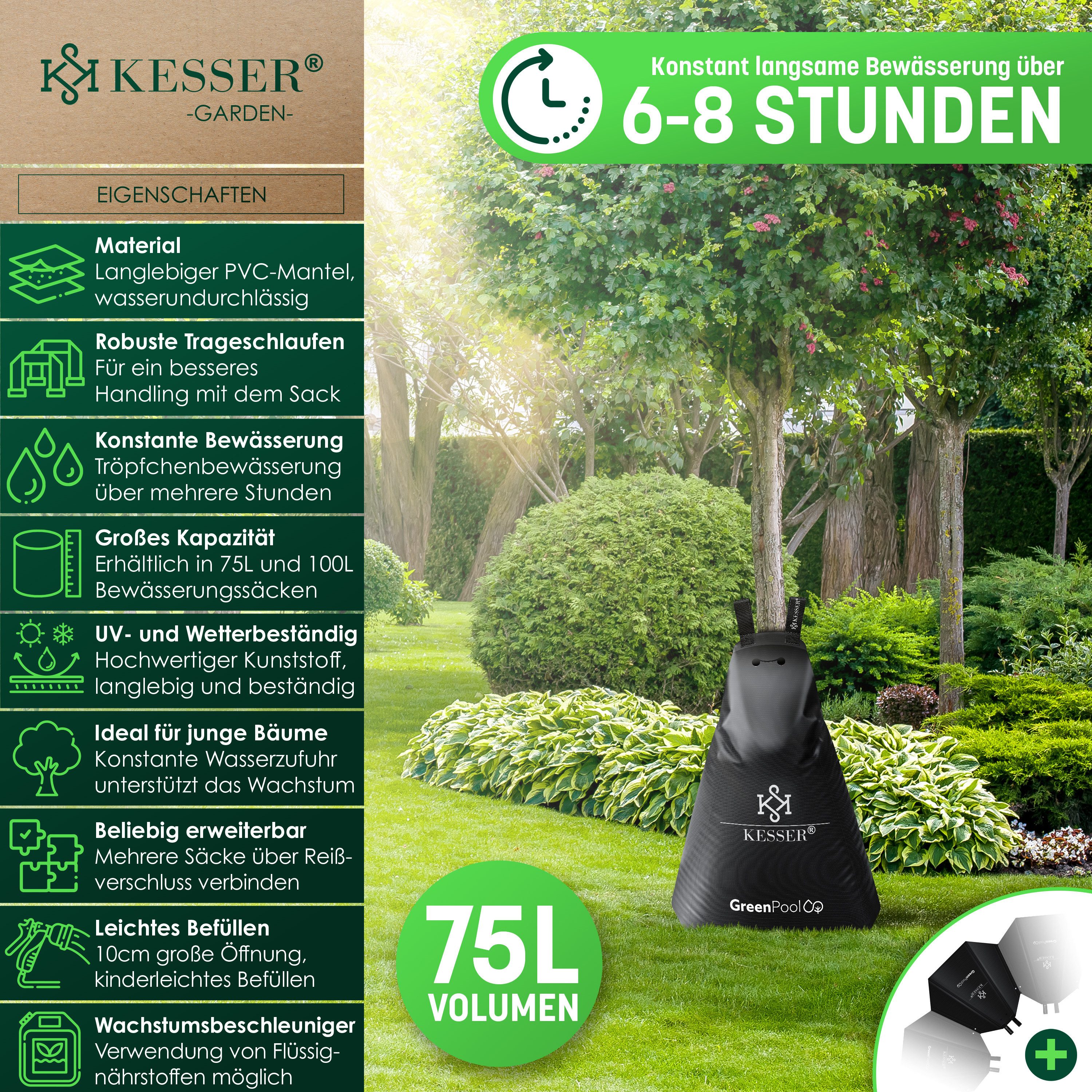 KESSER Tropfer Baum-Bewässerungssack Bewässerungssystem für Bäume, (8-tlg., Bewässerungsbeutel aus UV beständigem PVC mit Schloss & 2x Schlüssel), Baumbewässerungsbeutel, Baumsack für gezielte Bewässerung von Bäumen