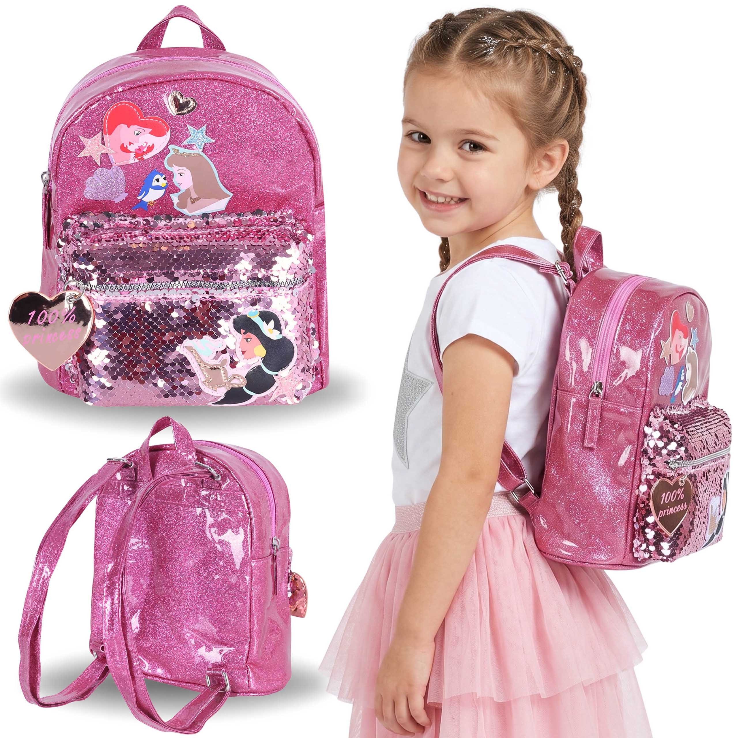 Disney Princess Schulrucksack DISNEY Prinzessinnen glänzender Rucksack für Mädchen, 22 x 10 x 19 cm
