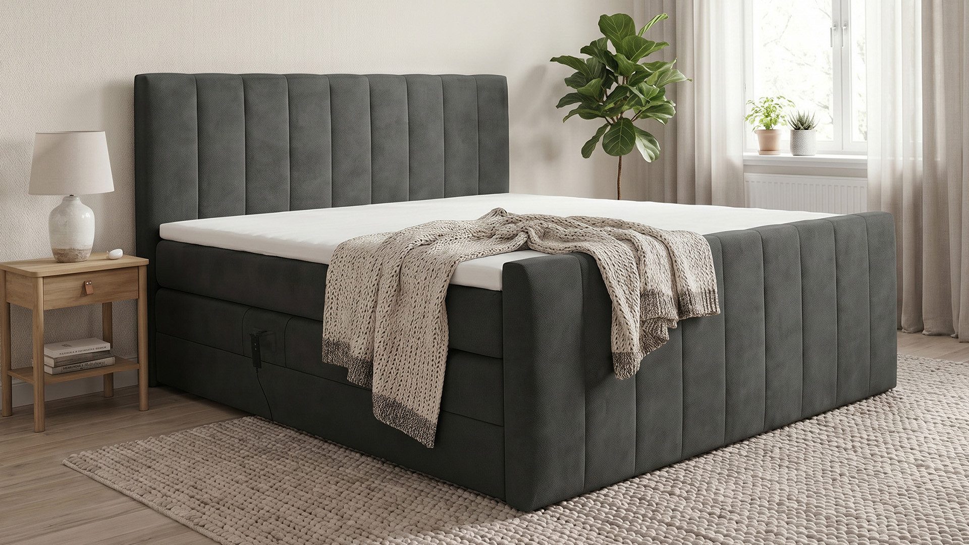 PAARA Boxspringbett elektrisch verstellbar mit Fußteil inkl. Matratze und Topper, mit einzigartigem Belüftungssystem