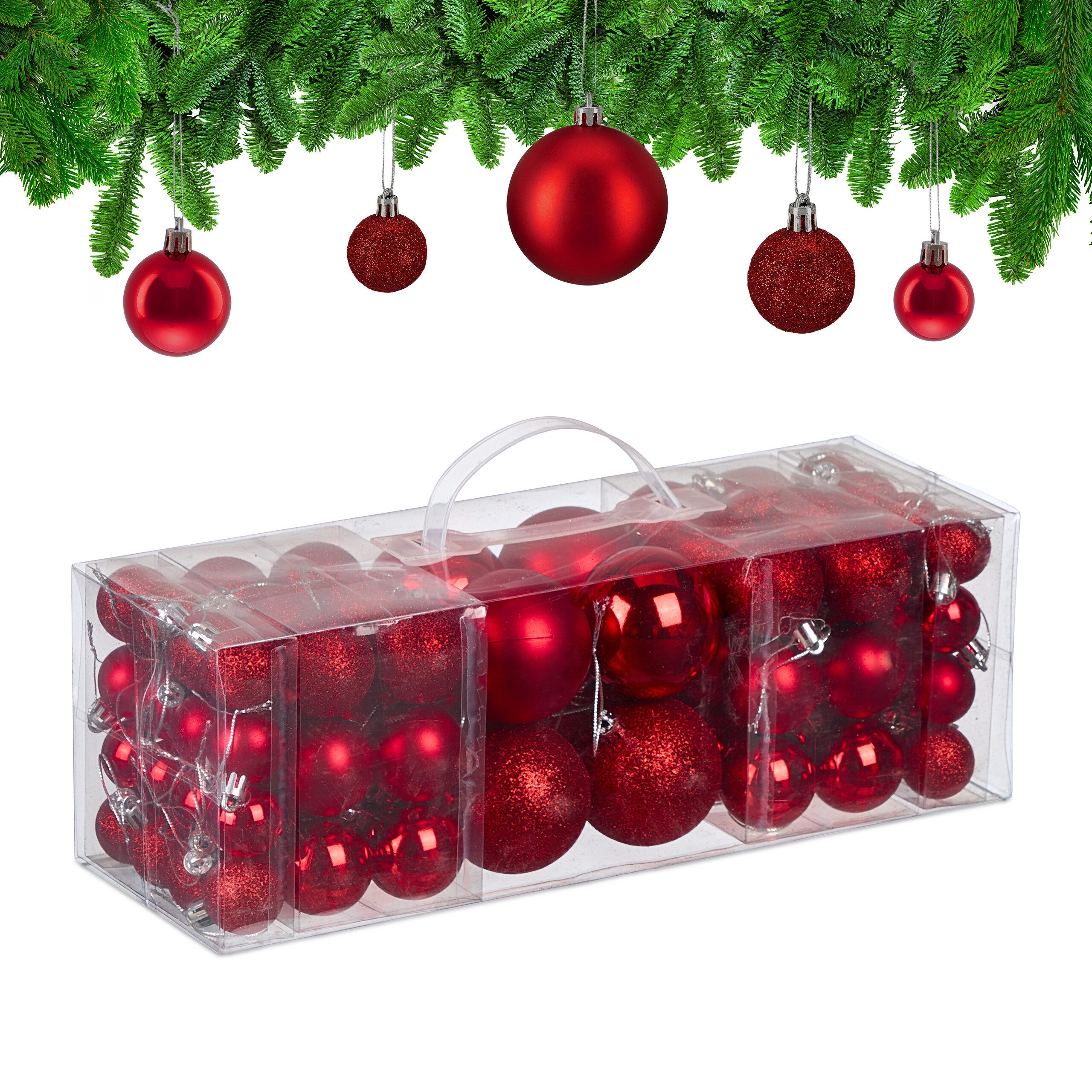 relaxdays Weihnachtsbaumkugel Weihnachtskugeln 76er Set (76 St), rot