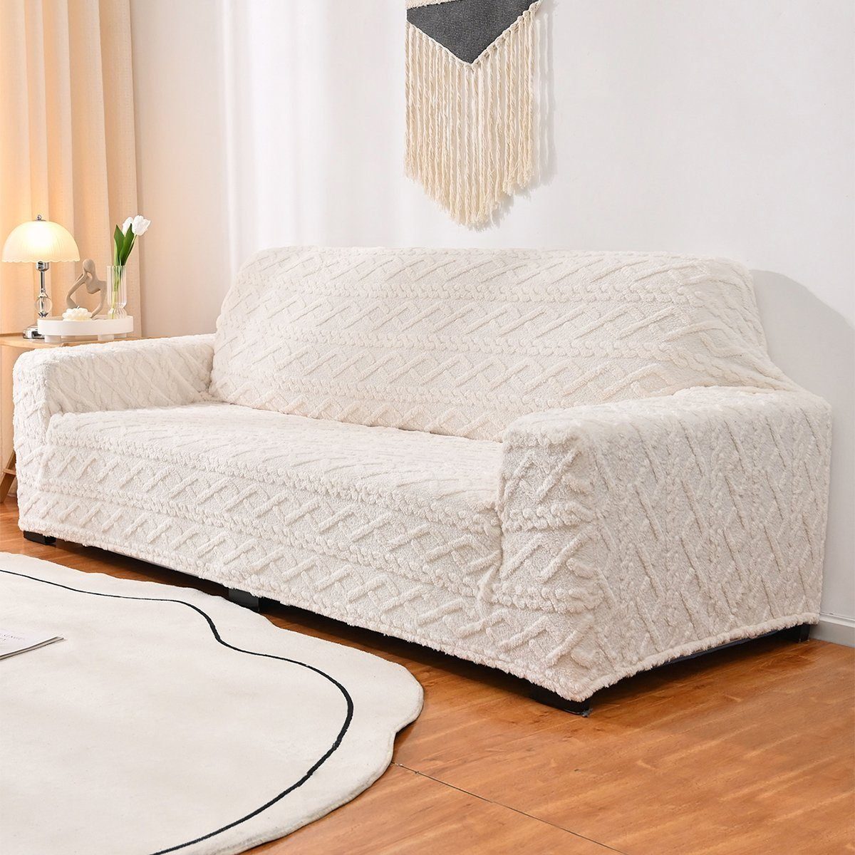 Sofabezug elastischer Beige HOMEIDEAS, Jacquard-Stoff Möbelbezüge Sofabezug,