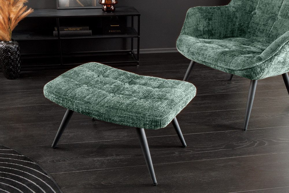 riess-ambiente Fußhocker SCANDINAVIA grün / schwarz - Chenille Cremona, Metallbeine, Polsterung (Einzelartikel, 1 St), bequemer Hocker - ideal für Schlaf-, Wohnzimmer, Garderobe & Sessel