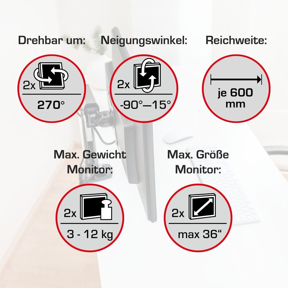 NOVUS Monitor-Halterung Monitorarm Premium duo schwarz