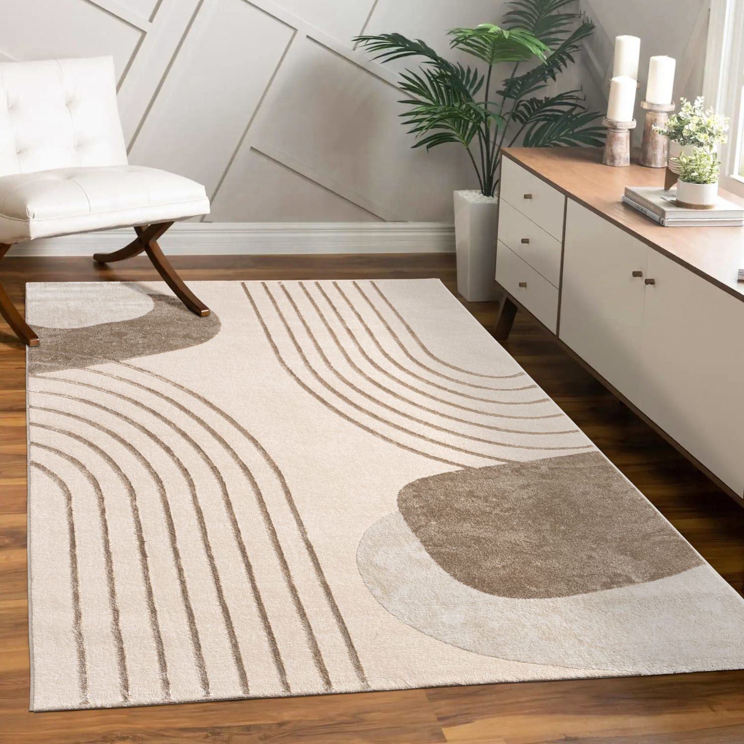 KADIMA DESIGN Teppich Abstrakt Wohnzimmer schmutzabweisend Teppich Kurzflor, Läufer, Höhe: 15 mm, Florhöhe: 11 mm, Polypropylen, Polyester, 80x150, Beige