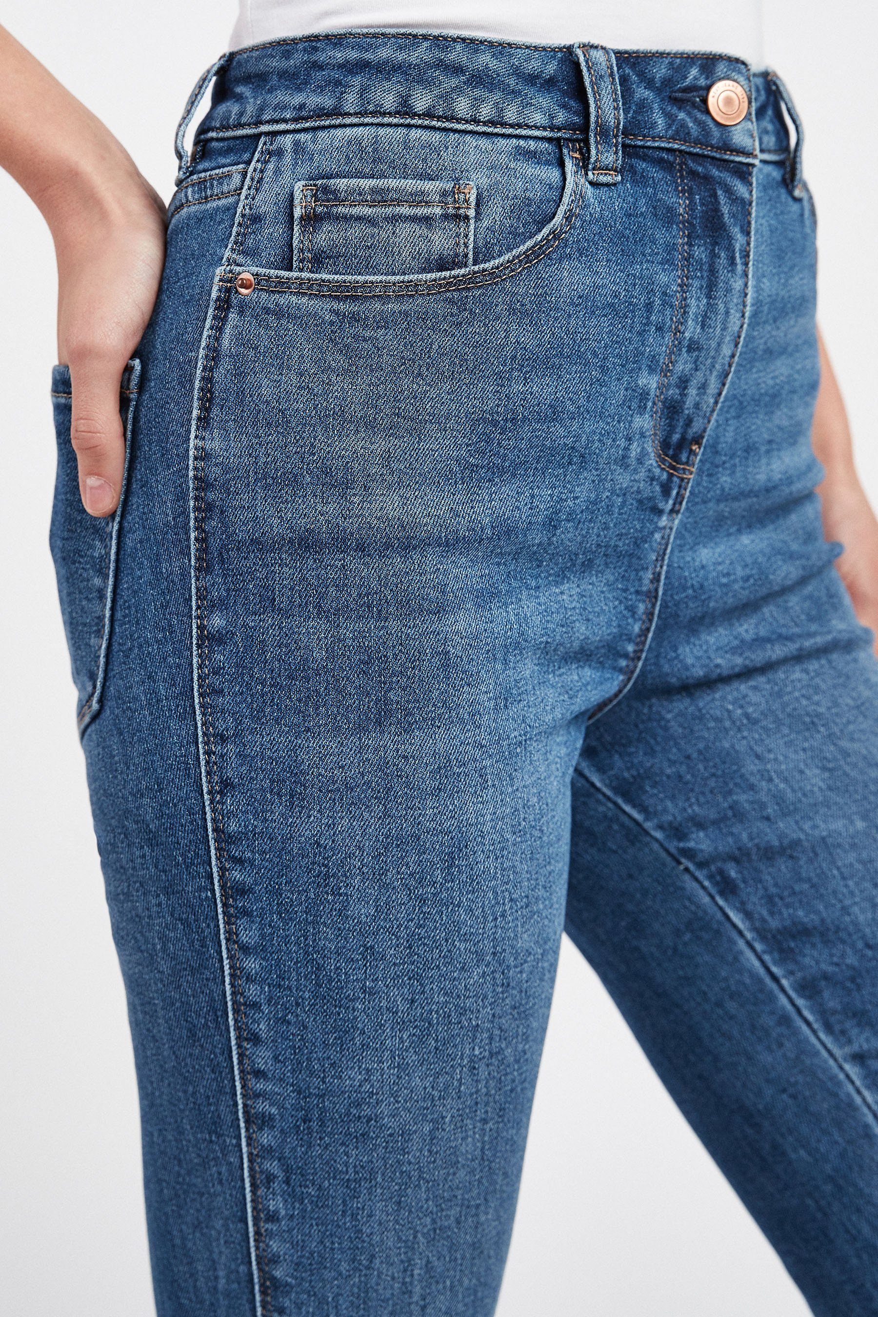 Next Caprijeans Cropped Skinny-Jeans (1-tlg) Denim Blue Mid