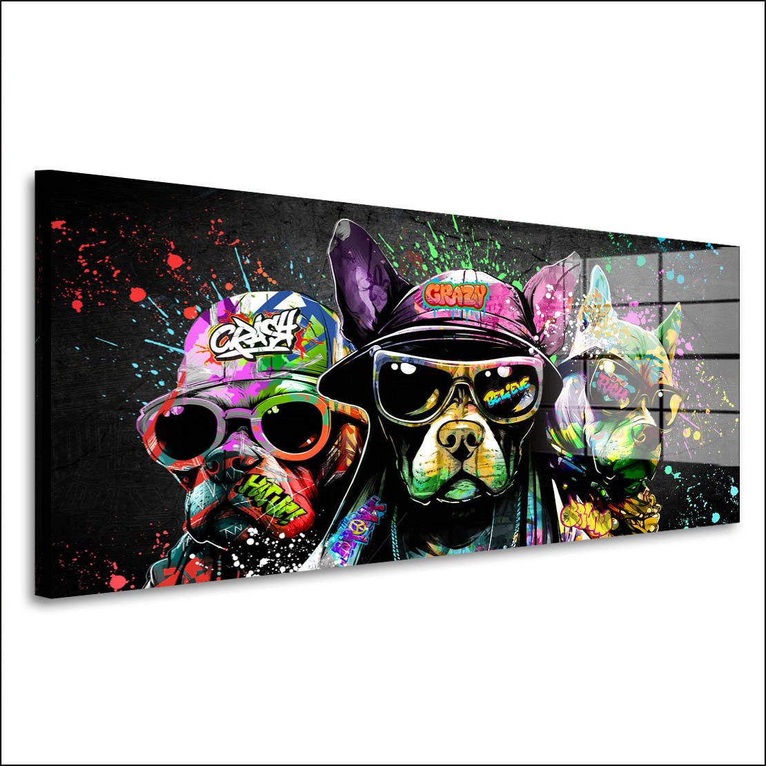 Artedinoi Acrylglasbild Hunde mit Sonnenbrillen Acrylglas Wandbild Bild Wanddeko Wohnzimmer XL