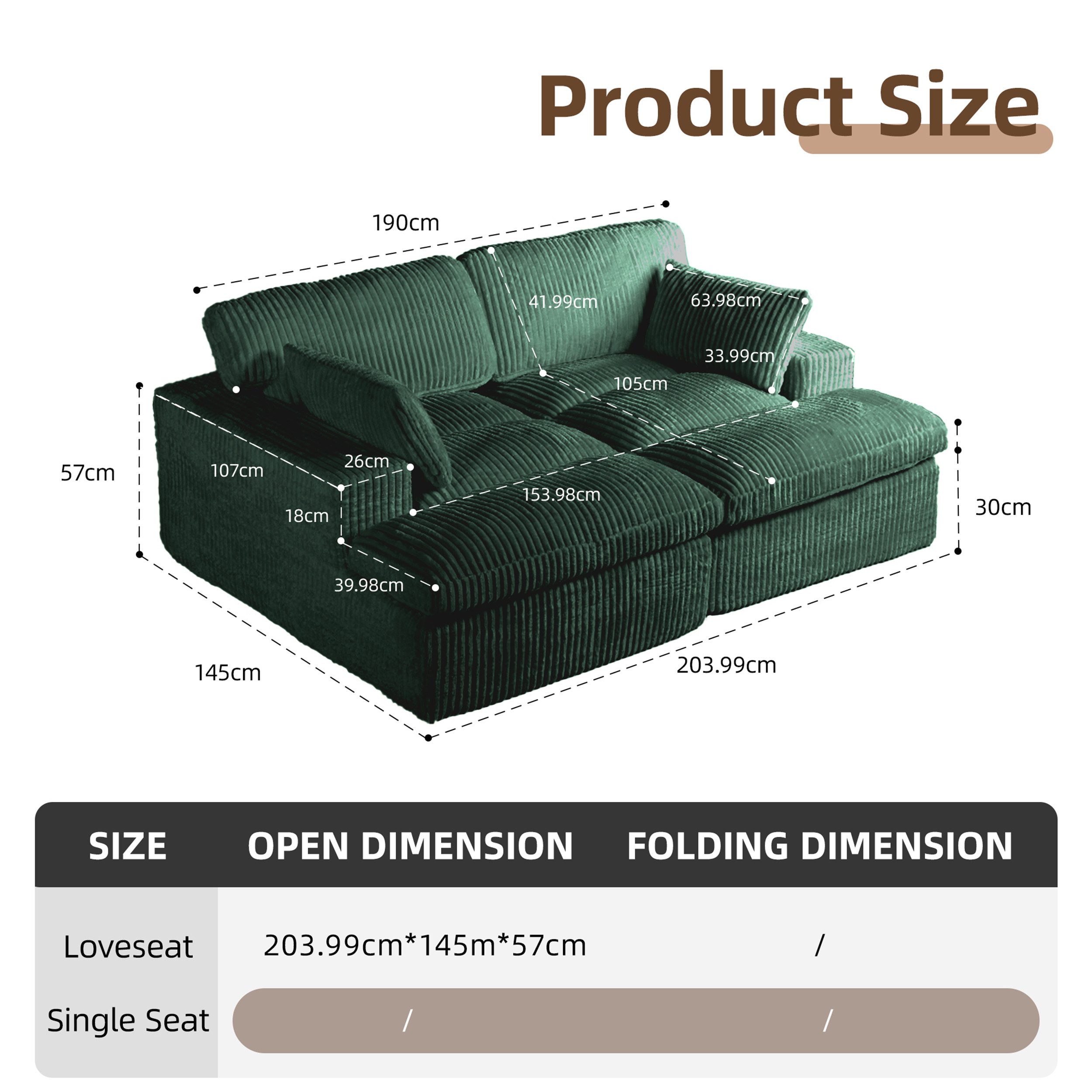 Leawin Sofa Cordsofa 2-Sitzer mit Bettfunktion, modernes Schlafsofa für Woh günstig online kaufen