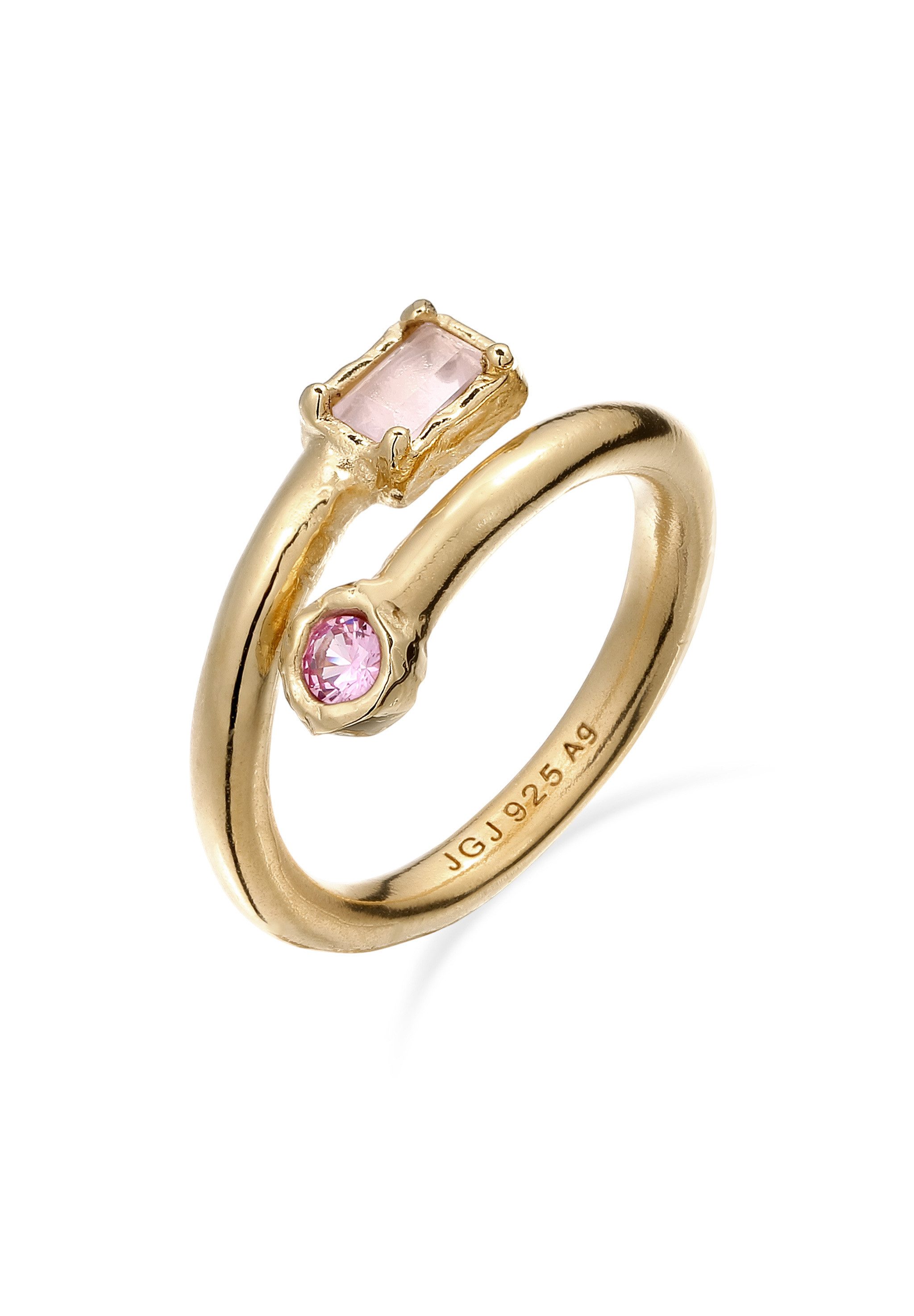 HAZE & GLORY Fingerring Quarz Synthetischer Saphir Pink 925 Sterling Silber vergoldet