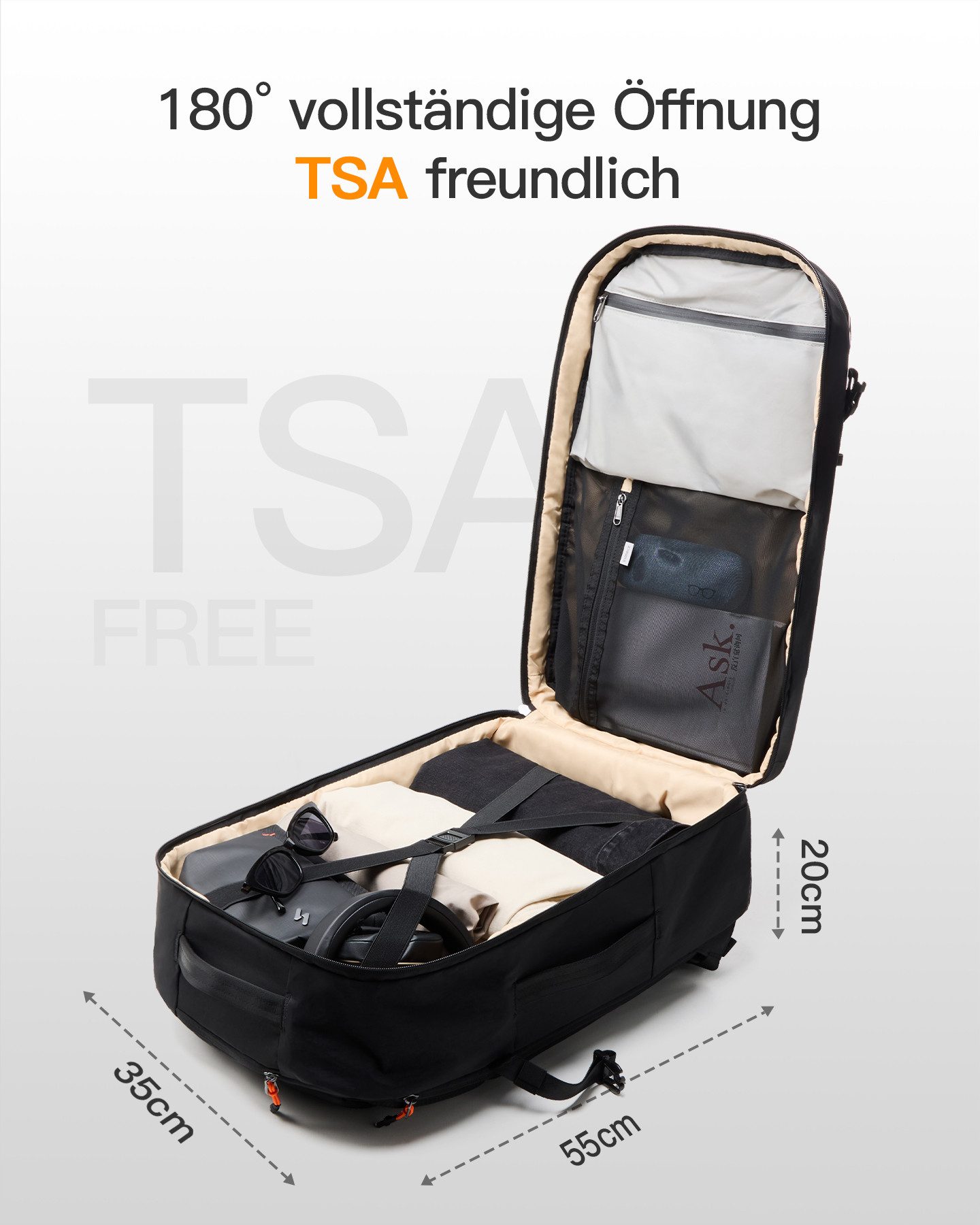 Inateck Laptoprucksack Reiserucksack 39L, TSA Handgepäck Herren für 15.6 Zoll Laptop, Spritzwassergeschützt TSA Handgepäck Flugzeug
