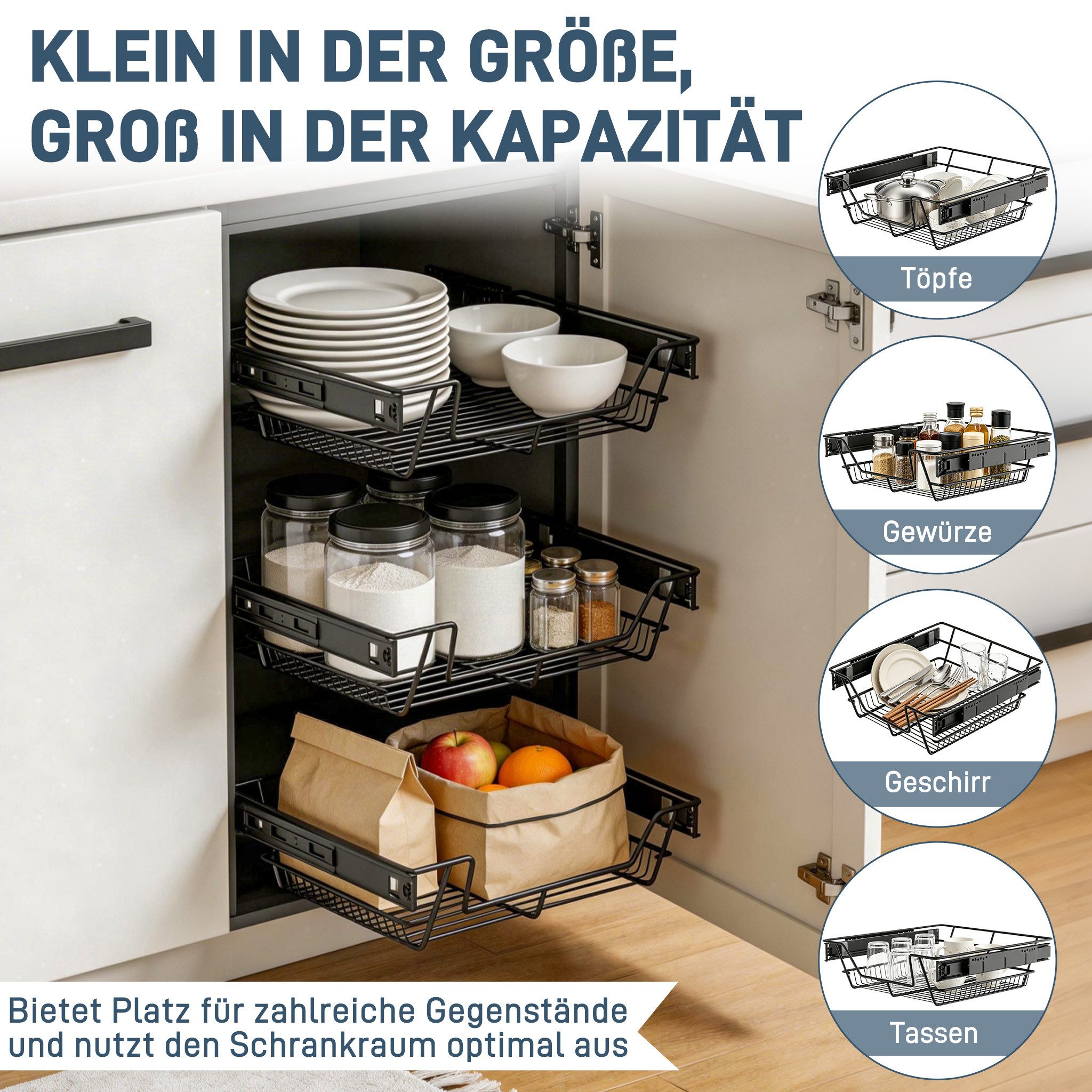 FIVMEN Schublade Teleskopschublade 2 Stück Ausziehbare Küchenschublade, Schlafzimmerschublade Küchen Regal, Silber/Schwarz – Bild 4 von 5