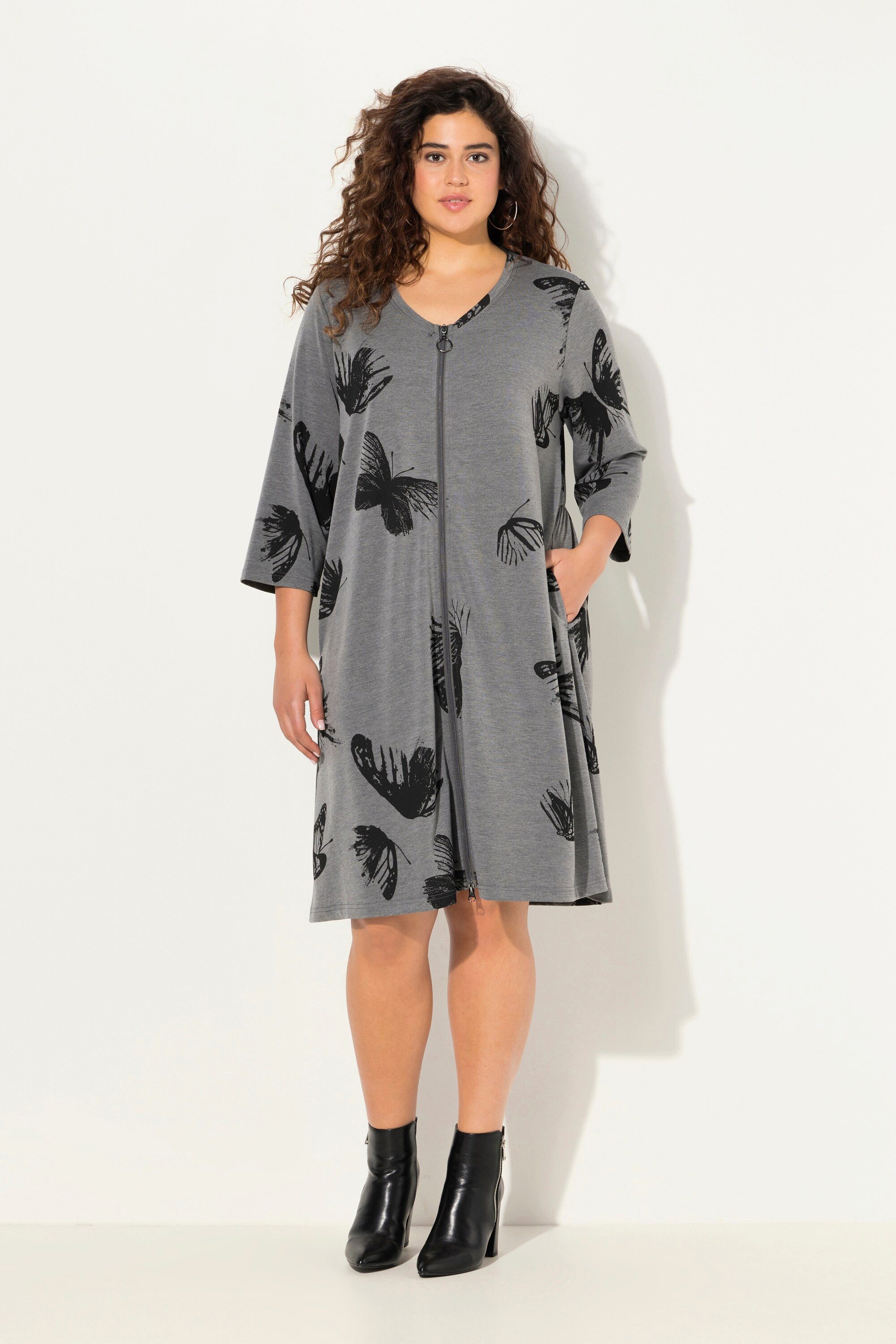 Ulla Popken Midikleid Kleid Schmetterlinge 2-Wege-Zipper günstig online kaufen