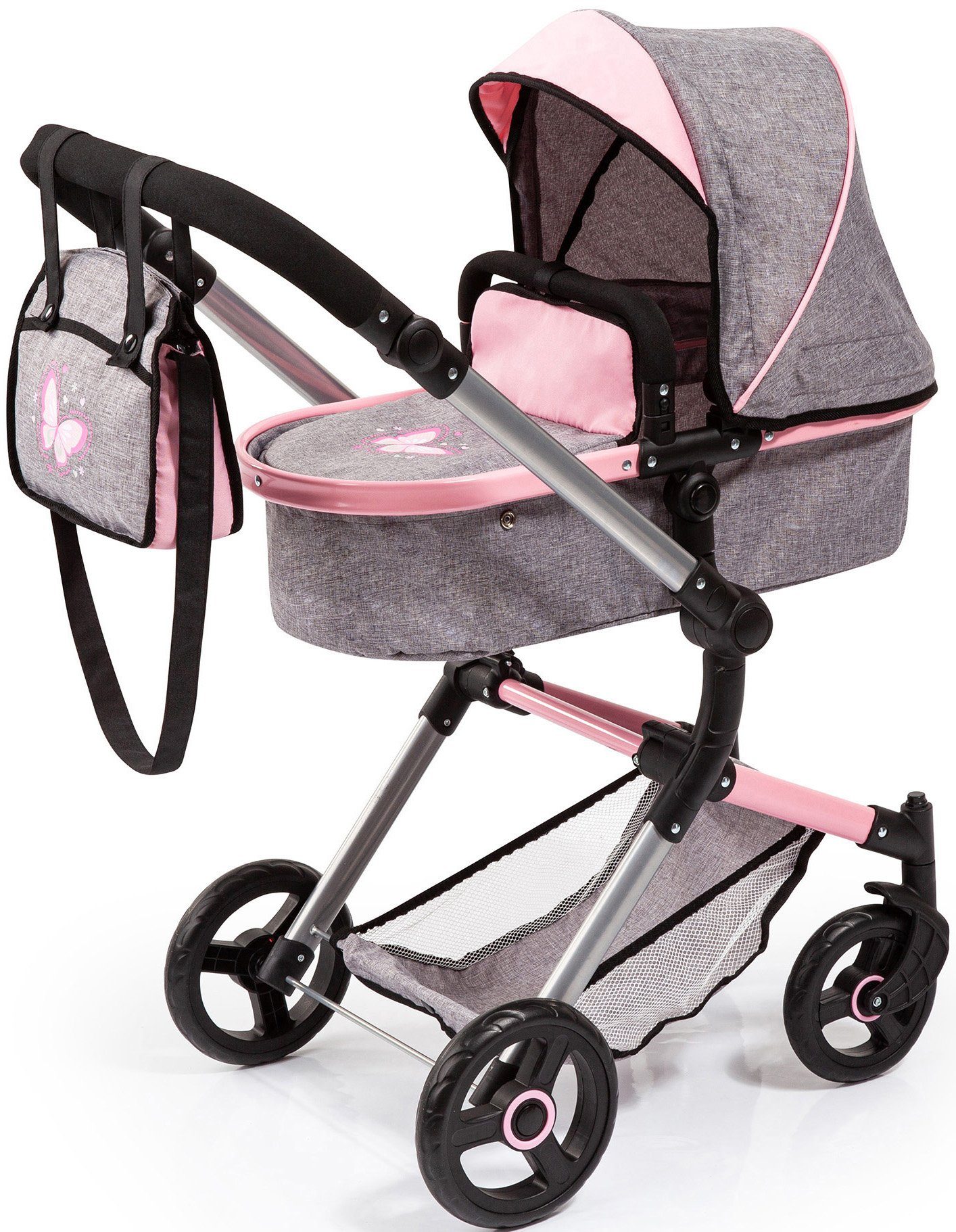 Bayer Kombi-Puppenwagen Vario, grau, mit Wickeltasche günstig online kaufen