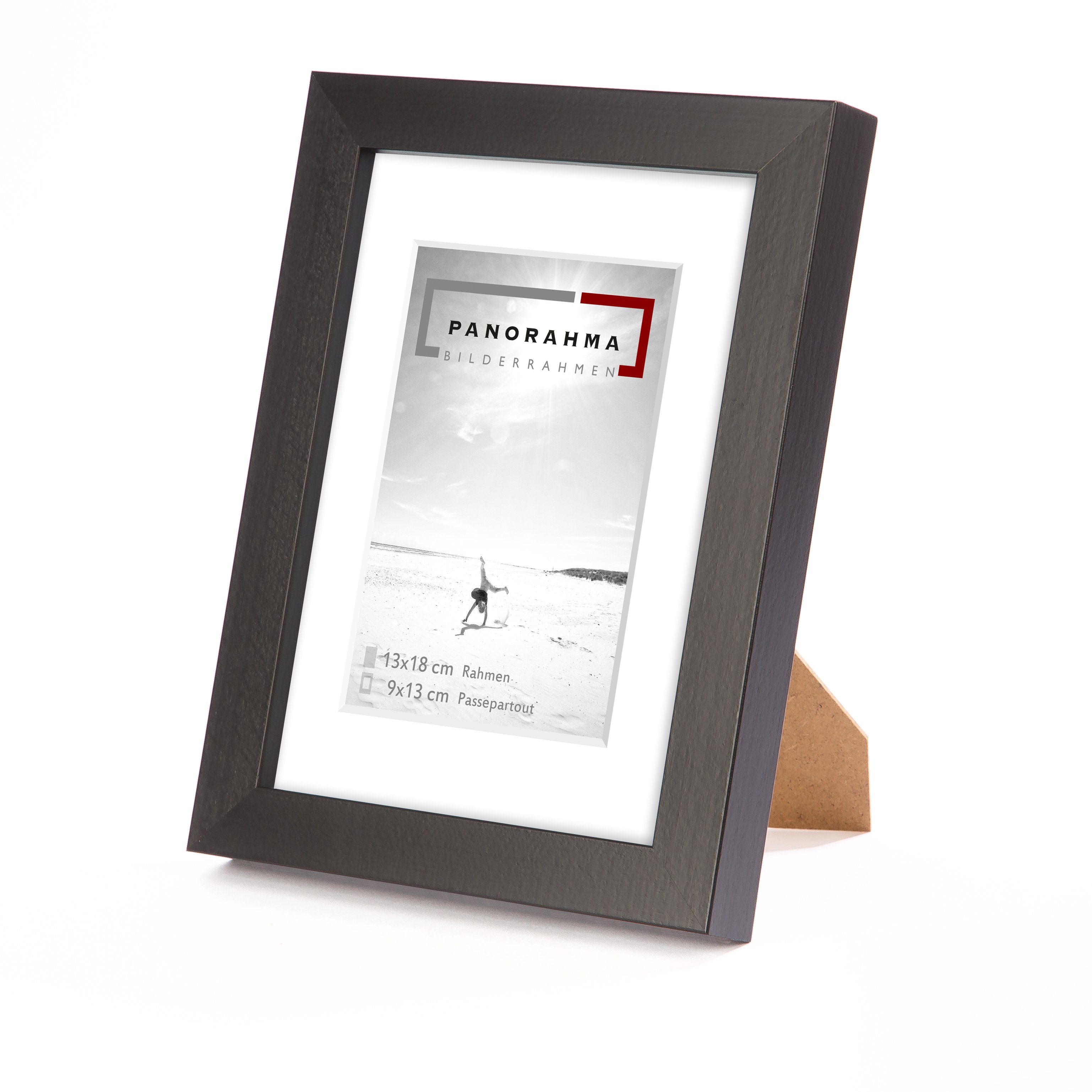 Bilderrahmen 13x18 cm Schwarz Holz mit Passepartout 9x13 Glas modern