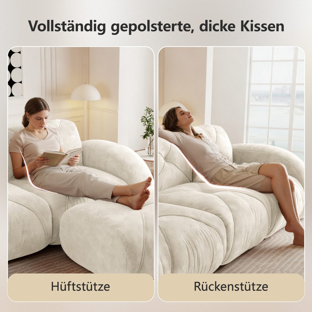 BBG Sofa Modulsofa 2-Sitzer, rahmenloses Sofa Wohnzimmer, Lounge Sofa groß, rutschfest, ohne Montage, Chenille Couch modern & bequem, 32D Kaltschaum