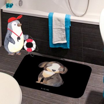 Badematte Hund Entspannen - Schwarz - Geschenk, Hunderasse, Badezimmermatte, ni Mr. & Mrs. Panda, Höhe 1 mm, 100% Polyester, rechteckig, Anti-Rutsch Sicherheit