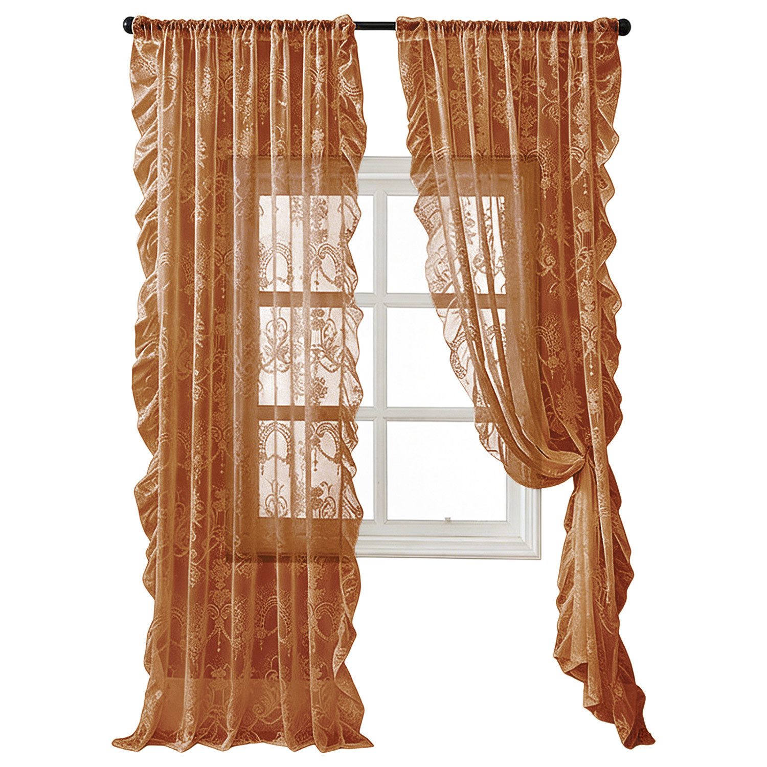 Refttenw Vorhang 2 St Vintage Spitzengardine mit Volant Romantisch, Türvorhang (2 St), Stangendurchzug, Luftdurchlässiger Sichtschutz