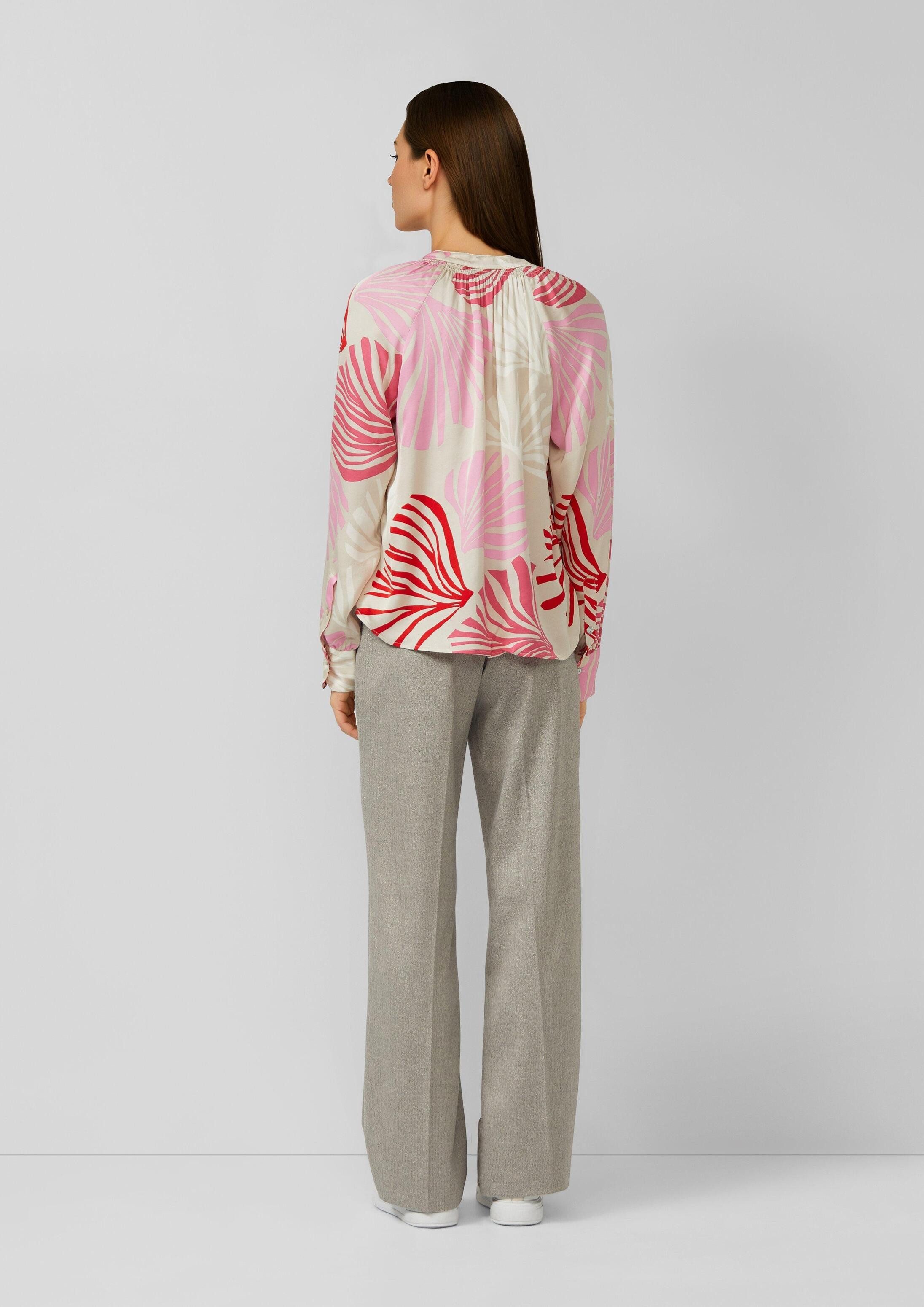 s.Oliver Langarmbluse Bluse Bluse mit All-over-Print und Smok-Details