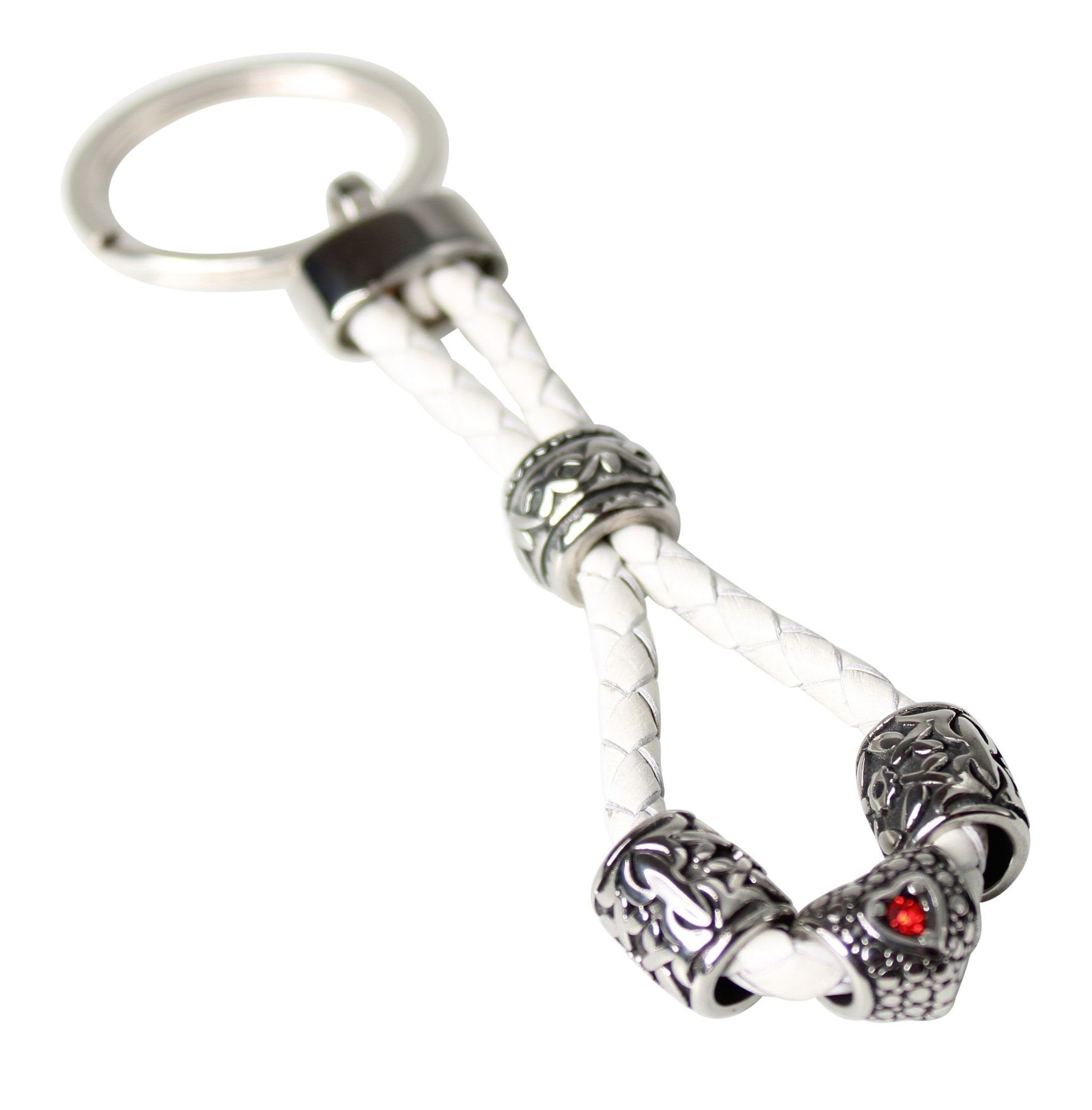 FRONHOFER Schlüsselanhänger 18781, Süßer Schlüsselanhänger mit Herz und rotem Strassstein Weiß
