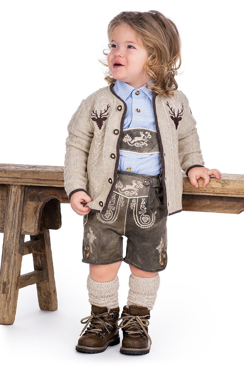Isar-Trachten Lederhose Lederhose Kinder - HENNY - schiefer/beige – Bild 4 von 5