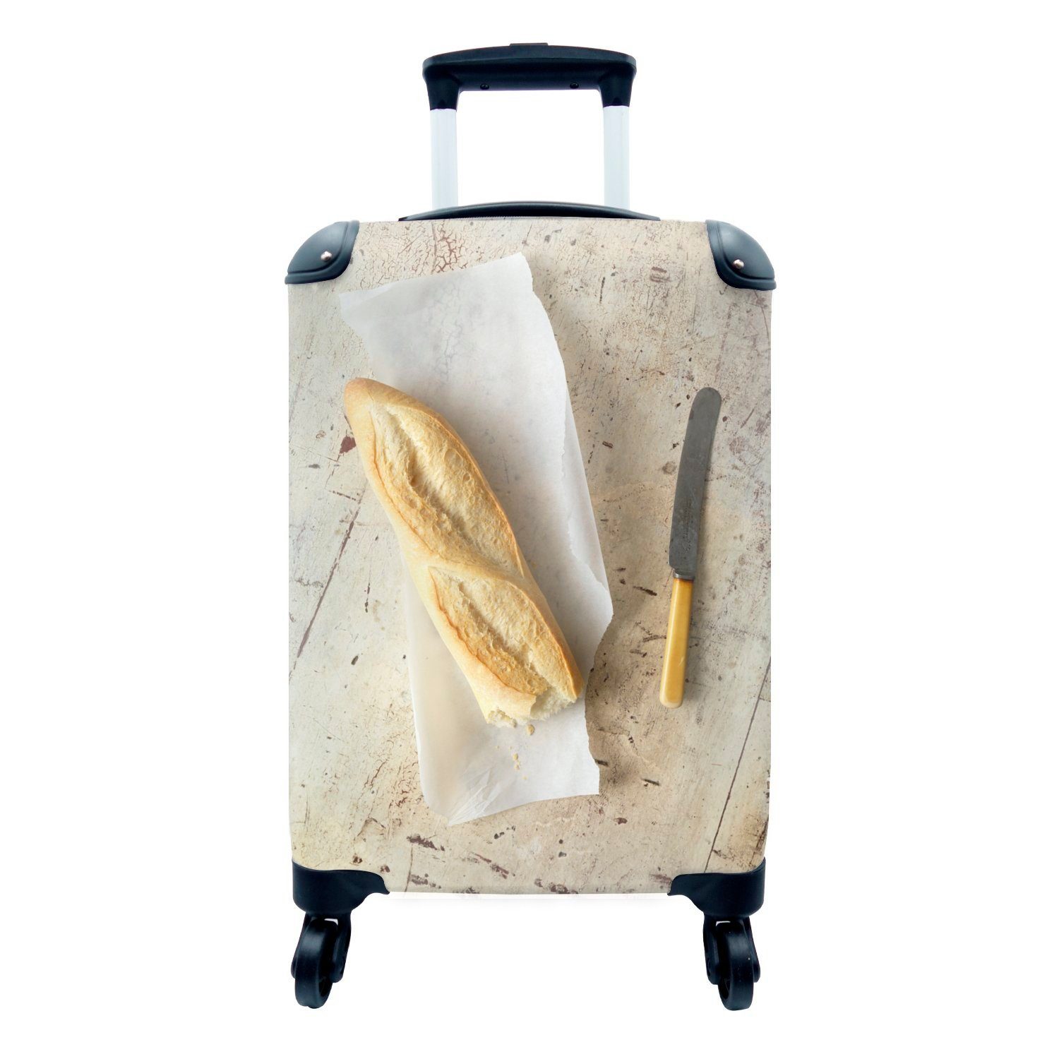 MuchoWow Handgepäckkoffer Baguette auf weißem Backpapier, 4 Rollen, Reisetasche mit rollen, Handgepäck für Ferien, Trolley, Reisekoffer | Handgepäck-Koffer