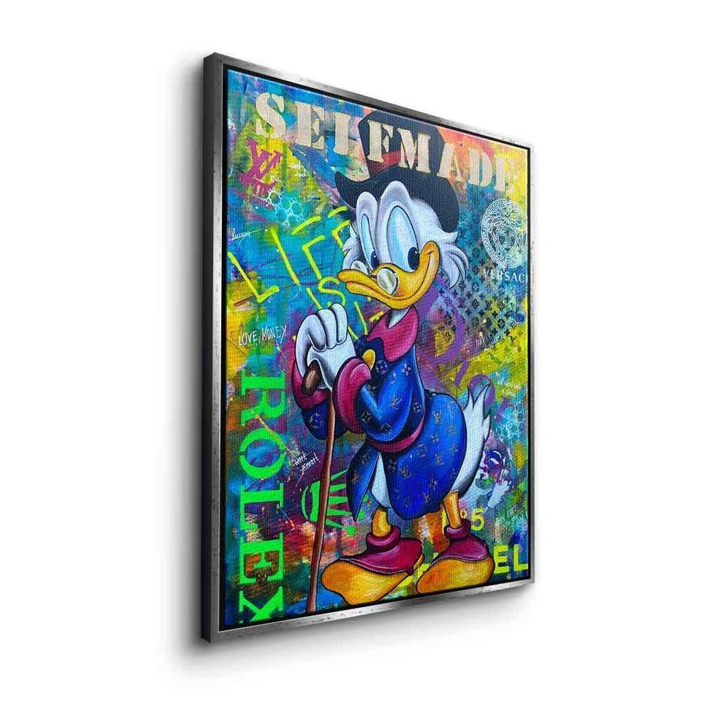 DOTCOMCANVAS® Leinwandbild $elfmade, Leinwandbild Duck $elfmade Comic Dagobert Scrooge McDuck Rahmen Pop Art silberner