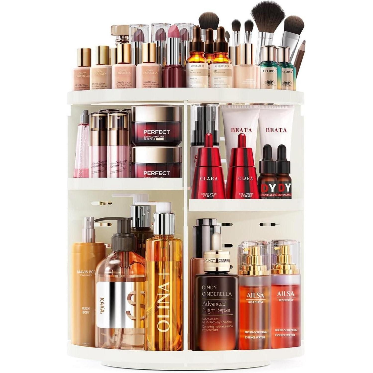 Make-Up Organizer 360° Drehbarer Make Up Kosmetik Organizer weiß aus Kunststoff